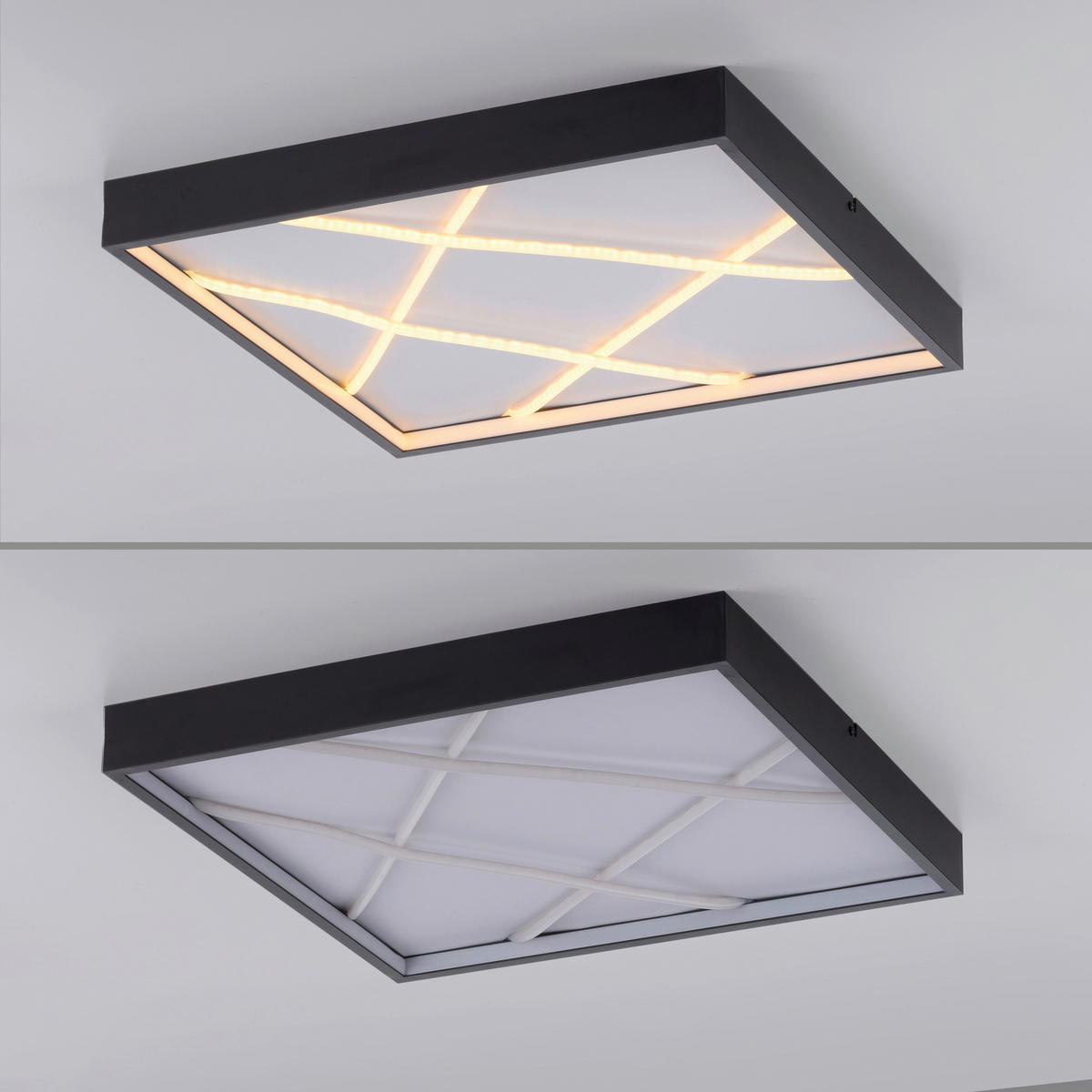 Just Light LED-Deckenleuchte schwarz B/H/L: ca. 50x5,3x50 cm LED-Deckenleuchte_Mikado - schwarz (50,00/50,00/5,30cm) - Just Light