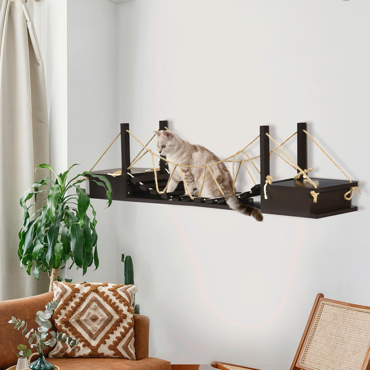 PawHut Katzen-Zubehör braun Edelstahl B/H/L: ca. 20x96x25,5 cm Katzenregal - braun (25,50/20,00/96,00cm) - PawHut