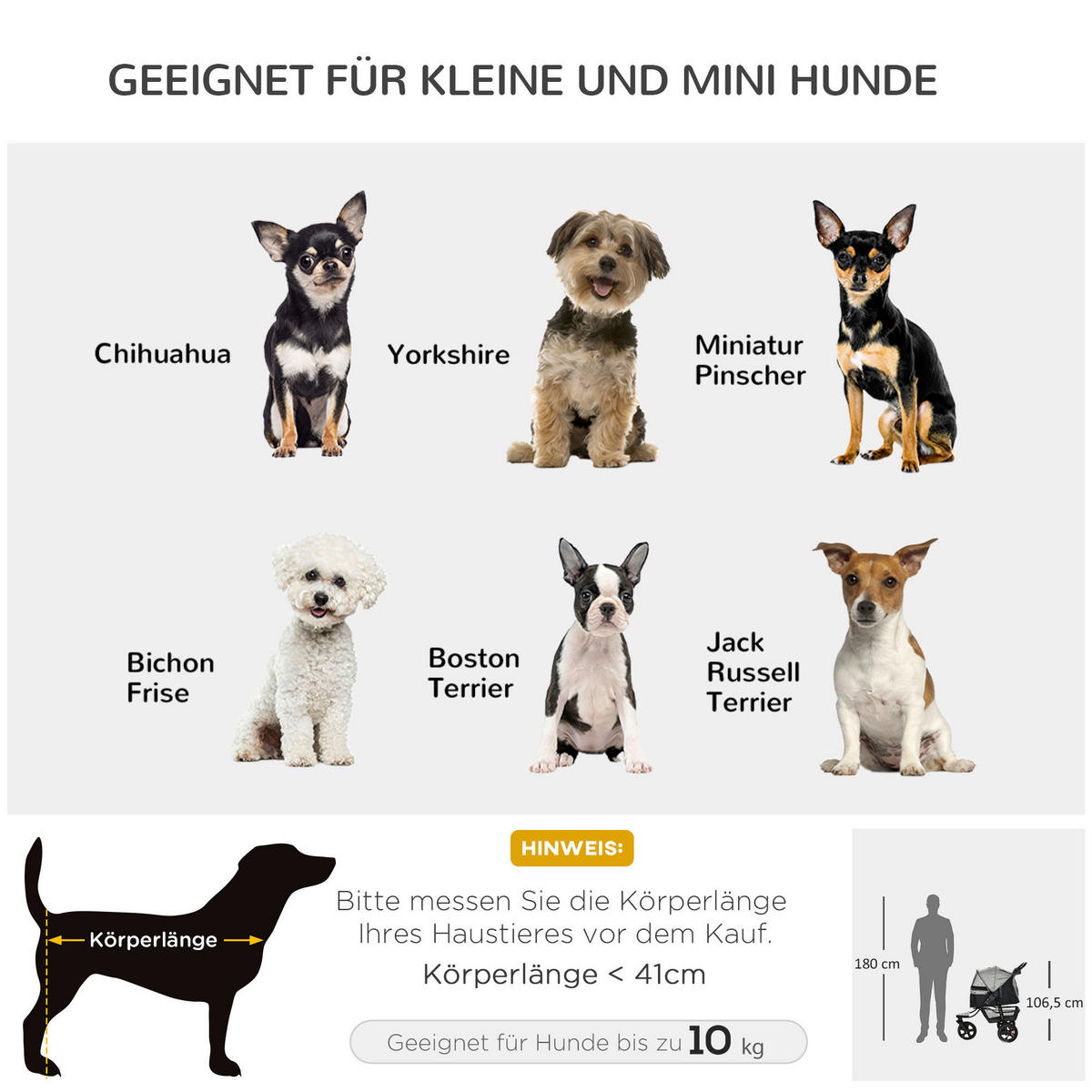 PawHut Hunde-Zubehör grau Polypropylen B/H/L: ca. 57,5x109,5x106,5 cm Hundewagen - grau (106,50/57,50/109,50cm) - PawHut