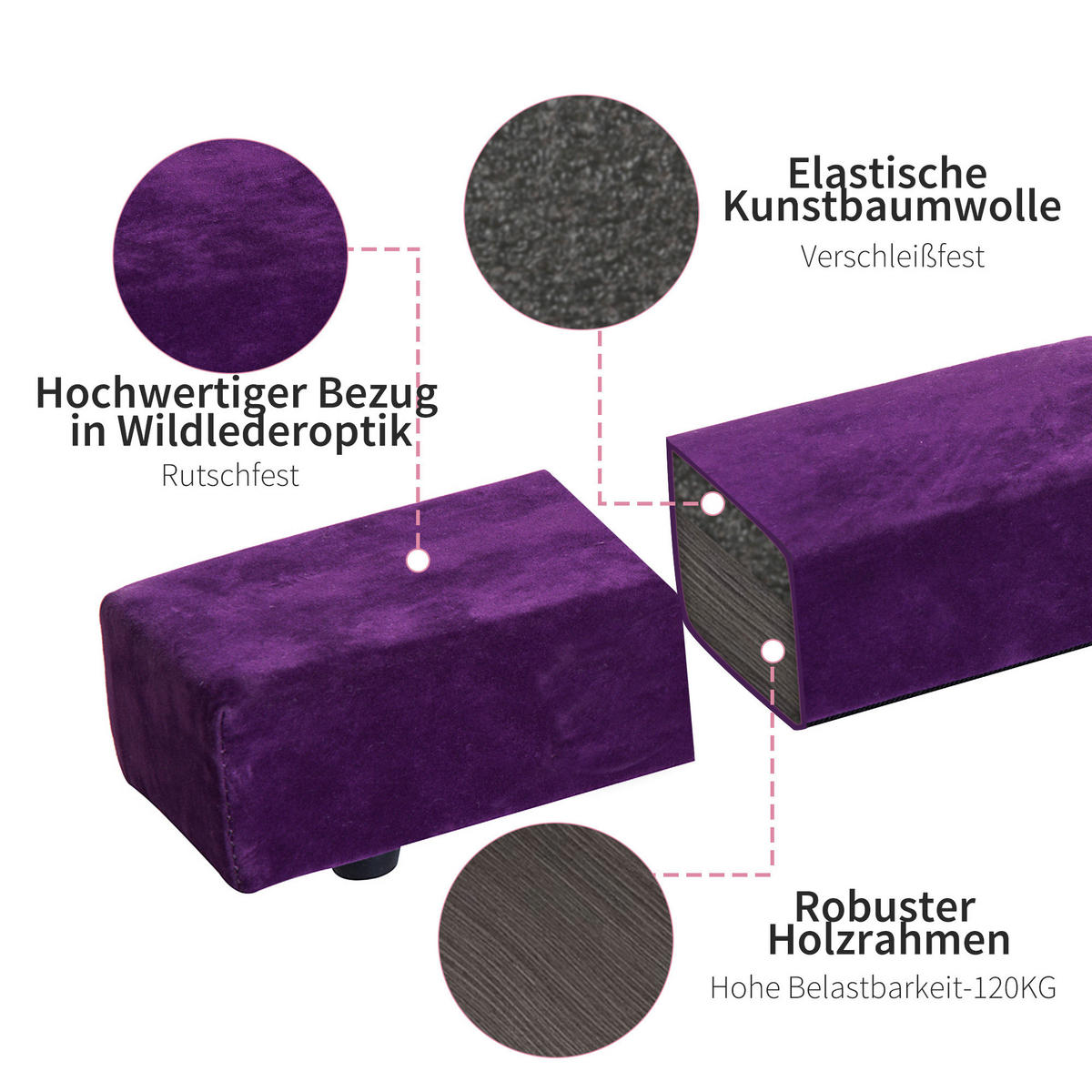 HOMCOM Schwebebalken violett Kiefer B/H/L: ca. 10x6,5x210 cm Schwebebalken - violett (210,00/10,00/6,50cm) - HOMCOM
