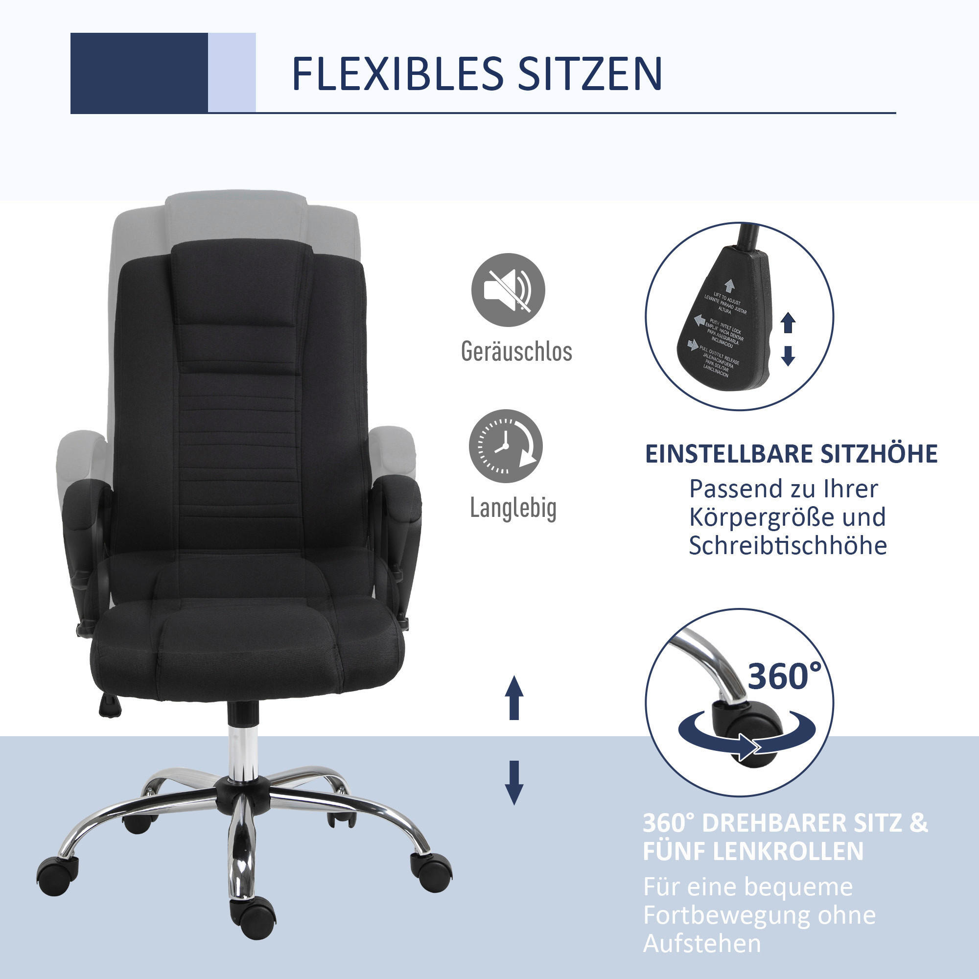 Drehstuhl 921-265BK schwarz 921-265BK - schwarz (65,00/129,00/60,00cm) - Vinsetto