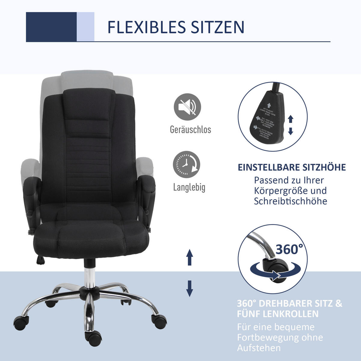 Drehstuhl 921-265BK schwarz 921-265BK - schwarz (65,00/129,00/60,00cm) - Vinsetto