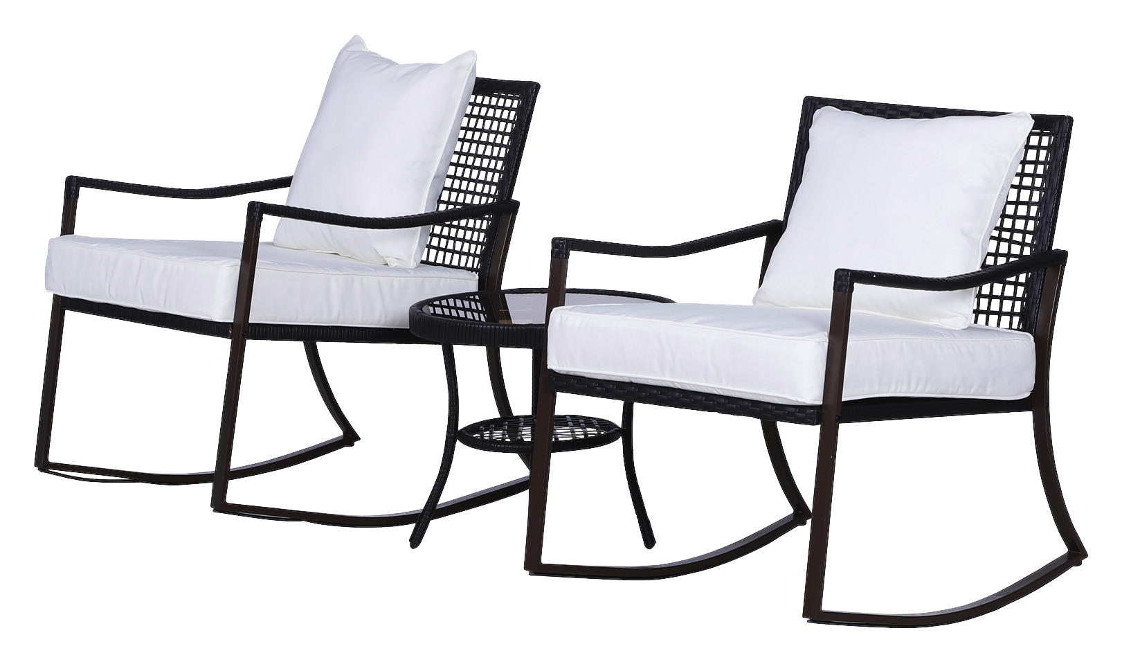 Outsunny Schaukelstuhl braun Polyrattan Rattan_Schaukelstuhl_7tlg. - braun/creme