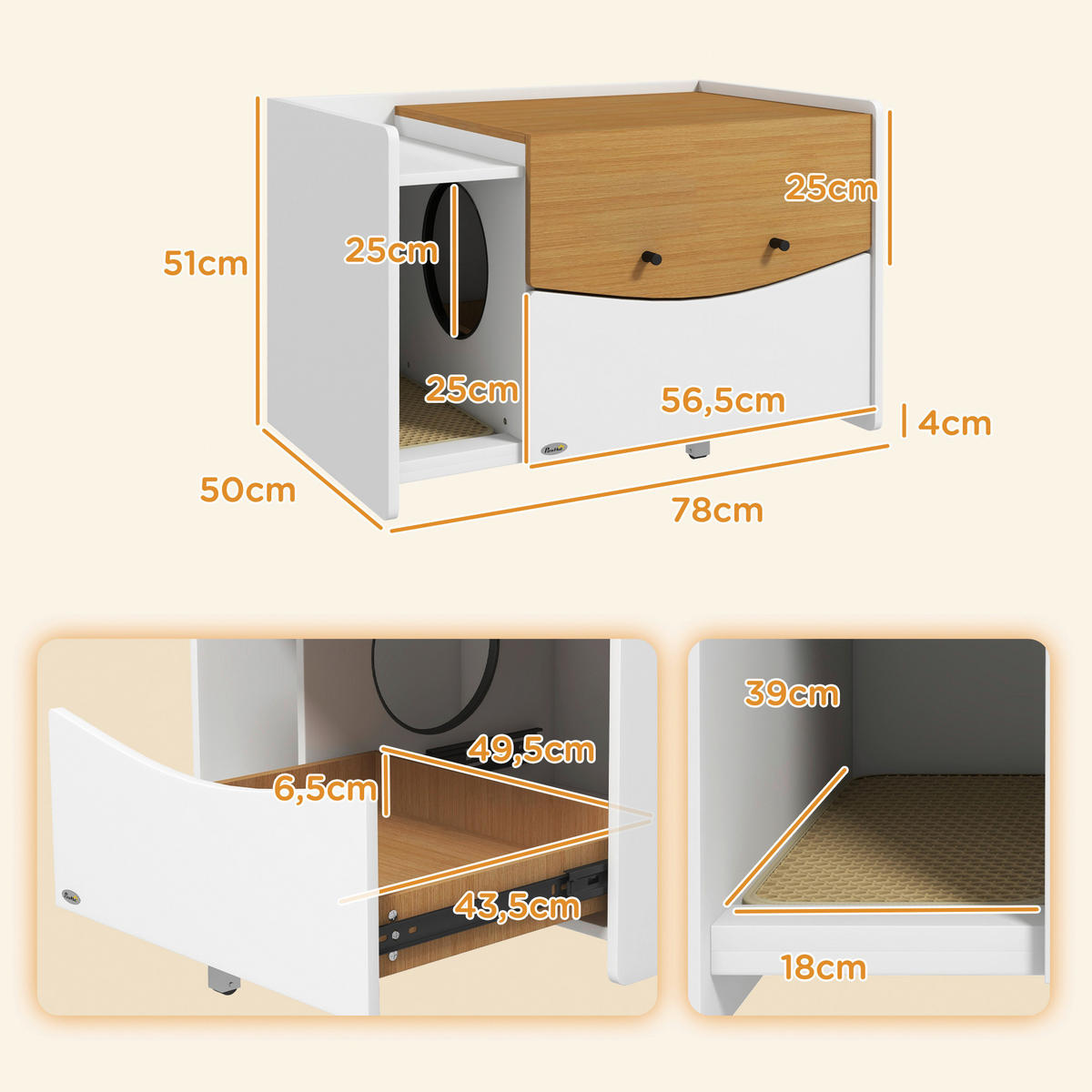 PawHut Schrank-Katzentoilette Eiche Spanplatte B/H/L: ca. 50x51x78 cm Schrank-Katzentoilette - Eiche (78,00/50,00/51,00cm) - PawHut