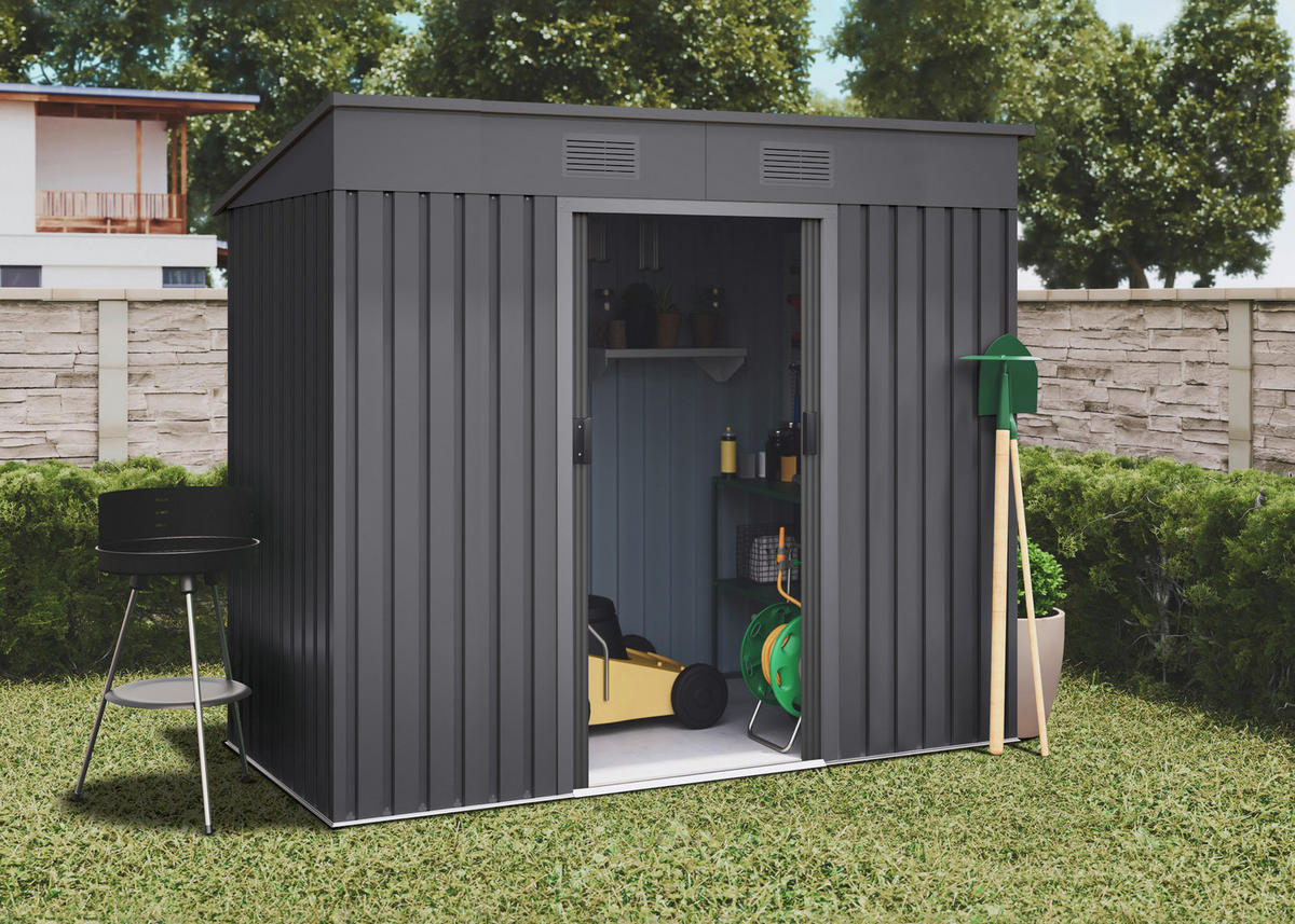 HOGGAR Gerätehaus Oulu anthrazit B/H/L: ca. 238x202x130 cm Oulu - anthrazit (130,00/238,00/202,00cm) - HOGGAR