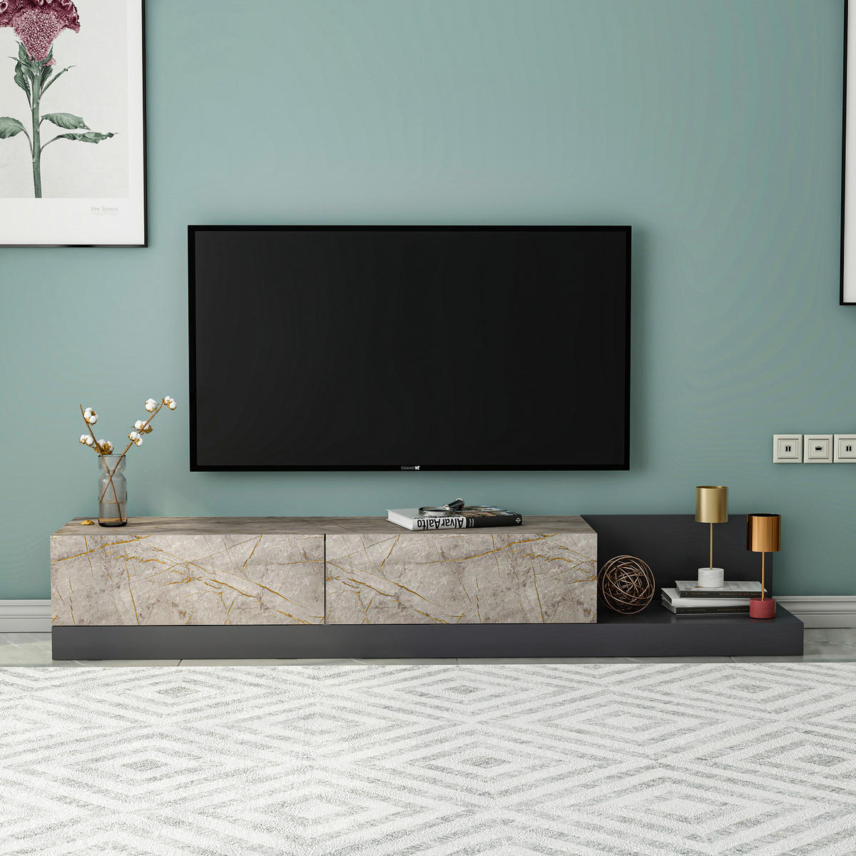 TV-Lowboard Majör anthrazit beige Marmor Optik B/H/T: ca. 180x30x37 cm Majör - beige/anthrazit (180,00/30,00/37,00cm) - moebel17