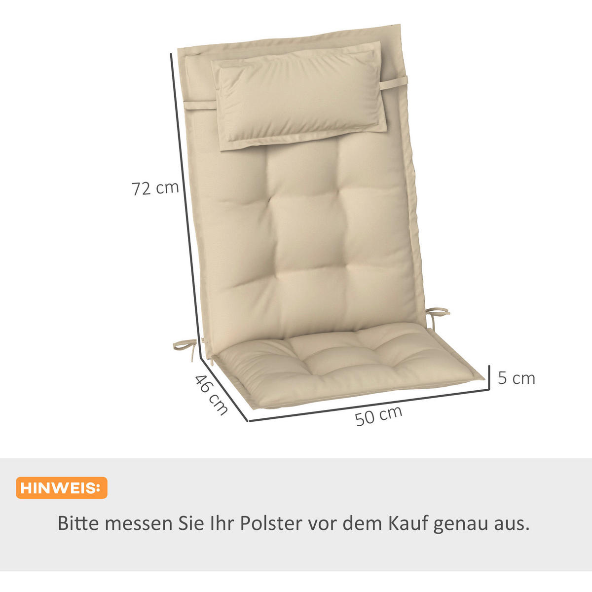 Outsunny Liegenauflage 2er Set beige Polyester B/H/L: ca. 50x5x116 cm Liegenauflage 2er Set - beige (116,00/50,00/5,00cm) - Outsunny
