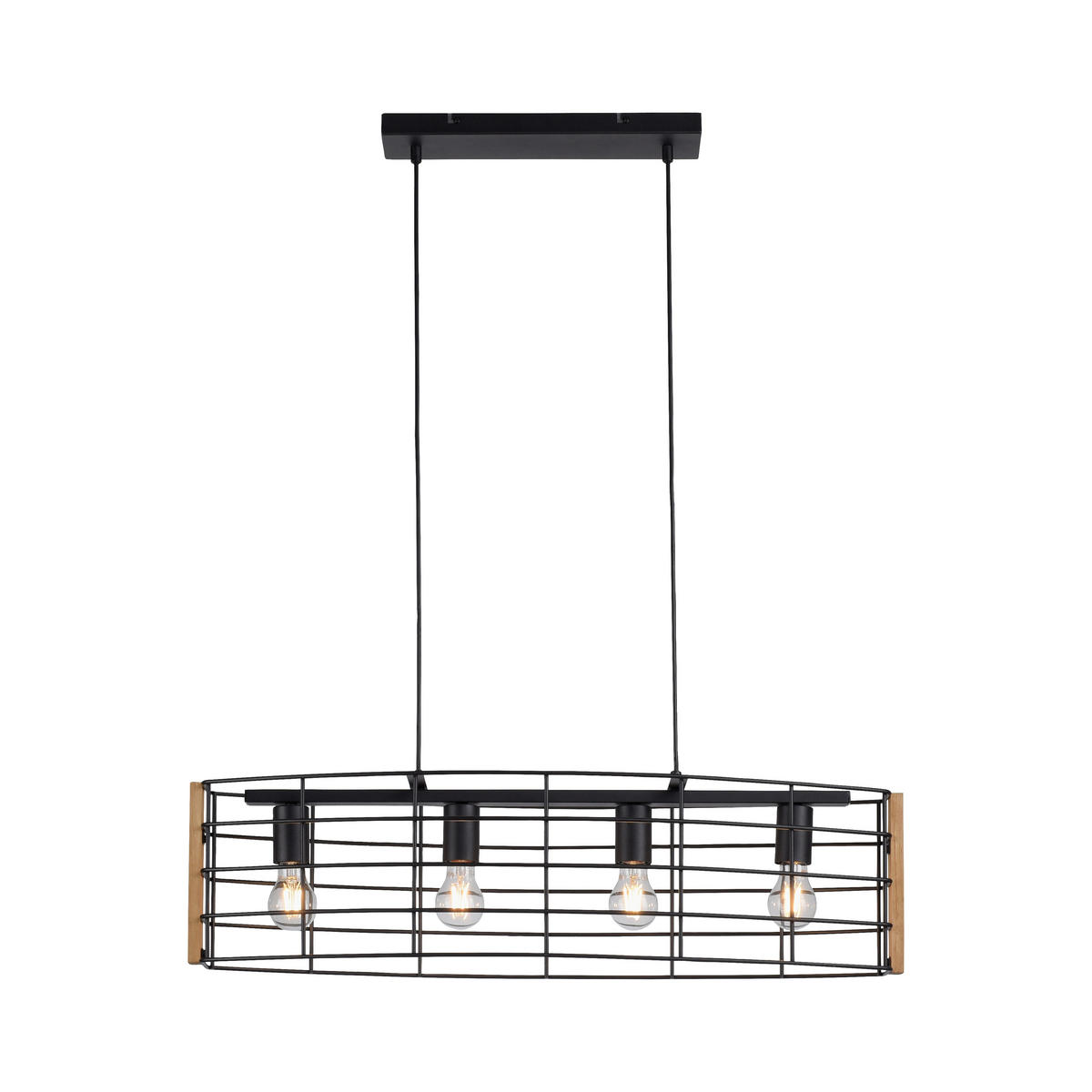 Just Light Pendelleuchte DRAIN 15253-18 schwarz kiefer Metall Holz B/H/T: ca. 83x150x26 cm E27 4 Brennstellen DRAIN - kiefer/schwarz (83,00/150,00/26,00cm) - Just Light