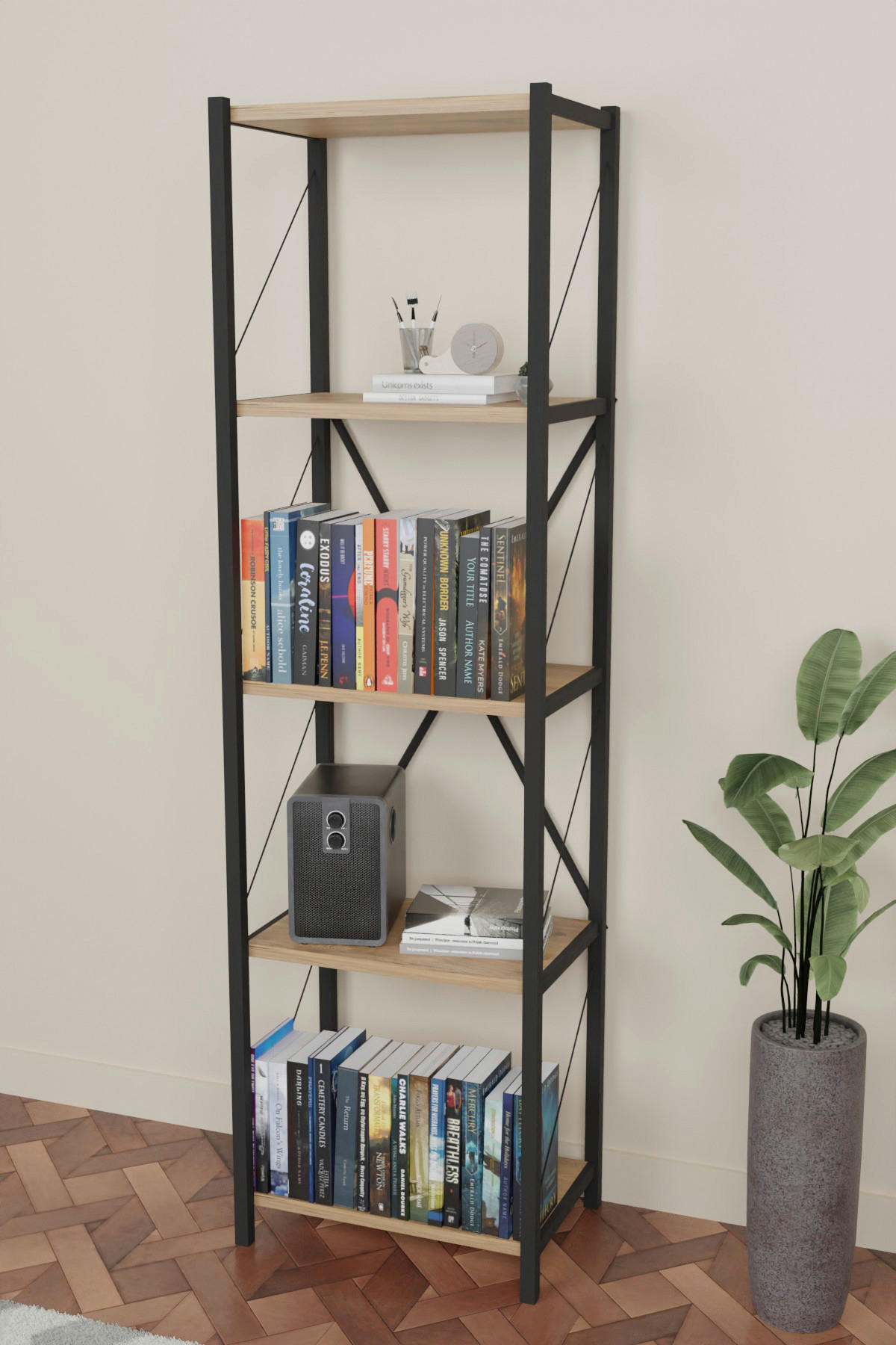 Regal braun B/H/T: ca. 150x40x30 cm Bücherregal mit Metall - braun (150,00/40,00/30,00cm) - moebel17