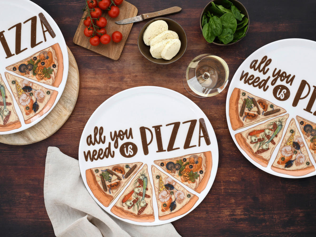CreaTable Pizzateller-Set Europa bunt Porzellan D: ca. 33 cm Europa - bunt (33,00cm) - CreaTable