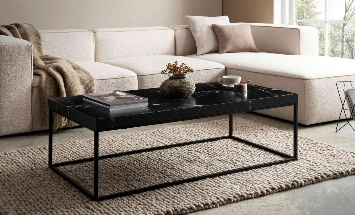 Couchtisch schwarz Marmor Optik schwarz pulverbeschichtet B/H/T: ca. 120x38x60 cm Couchtisch - schwarz (120,00/38,00/60,00cm) - Wohnling