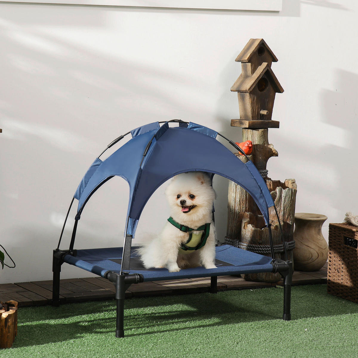 PawHut Hunde-Zubehör dunkelblau Edelstahl B/H/L: ca. 46x61x62 cm Hundebett - schwarz/dunkelblau (62,00/46,00/61,00cm) - PawHut