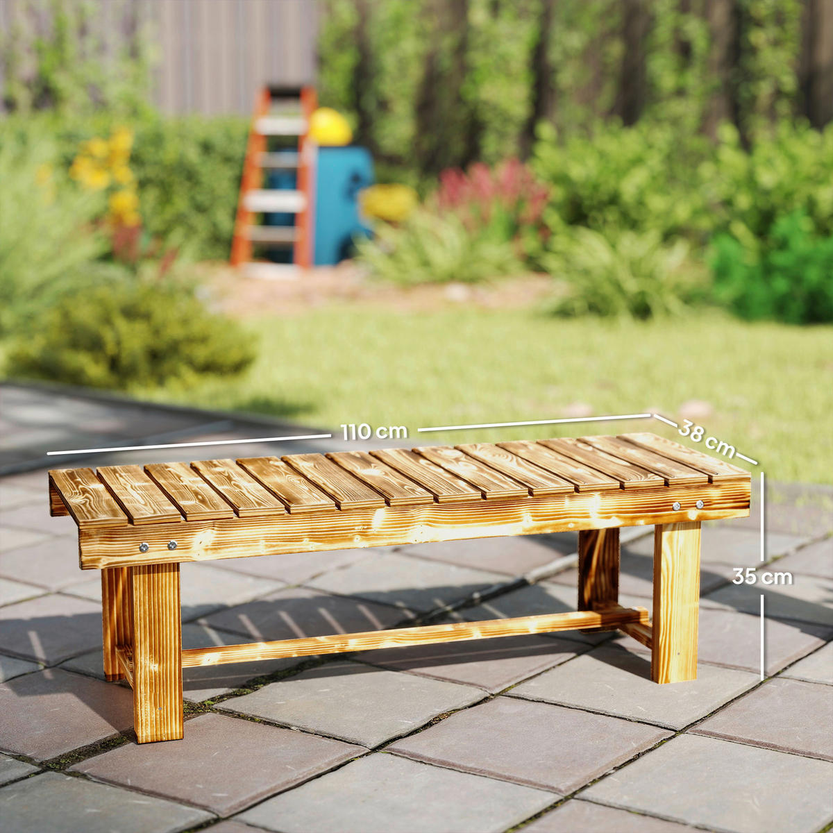 Outsunny Gartenbank braun Holz B/H/L: ca. 38x35x110 cm Gartenbank - braun (110,00/38,00/35,00cm) - Outsunny