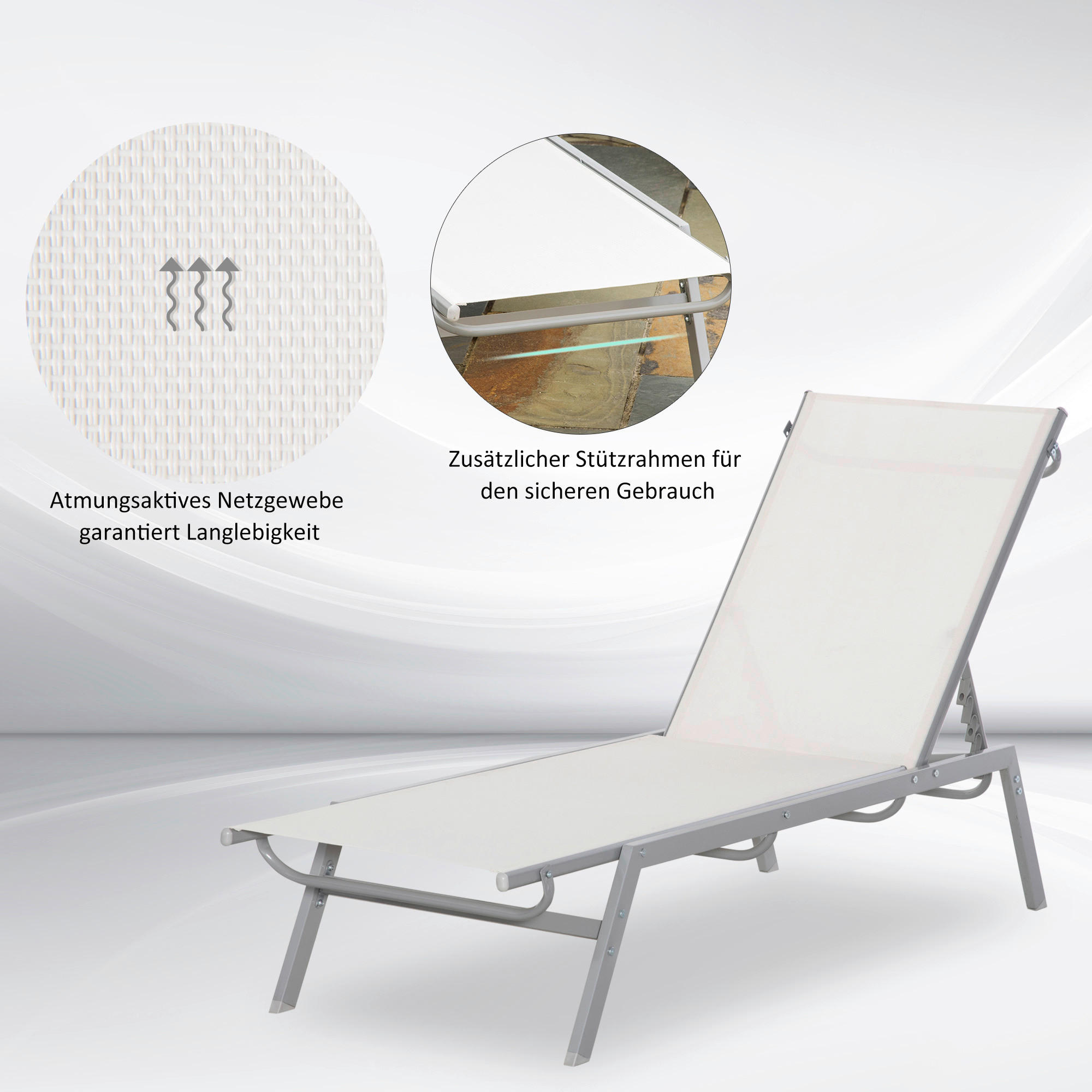 Outsunny Gartenliege cremeweiß Stoff B/H/L: ca. 58x97x170 cm Gartenliege - cremeweiß (170,00/58,00/97,00cm) - Outsunny