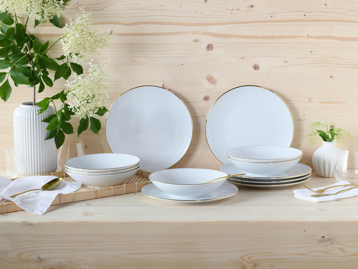 CreaTable Tafelservice Valencia gold Porzellan 12 tlg. Valencia - gold/weiß - CreaTable