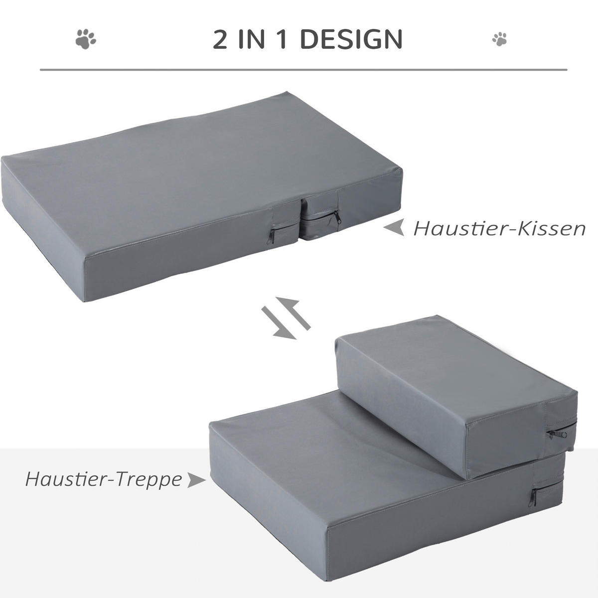 PawHut Hundetreppe grau Kunstleder B/H/L: ca. 39x20x42 cm Hundetreppe - grau (42,00/39,00/20,00cm) - PawHut