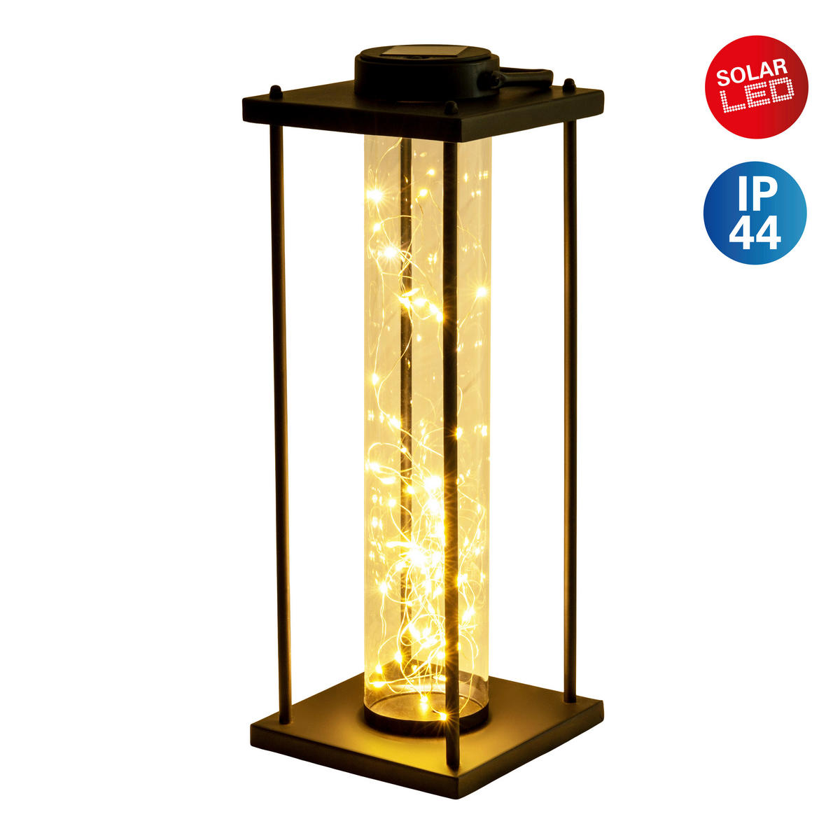 LED-Solarleuchte 5294922 schwarz Metall Glas B/H/T: ca. 16,5x51,5x16,5 cm LED Solarleuchte "FAIRYLIGHT" - schwarz (16,50/51,50/16,50cm) - Näve Leuchten