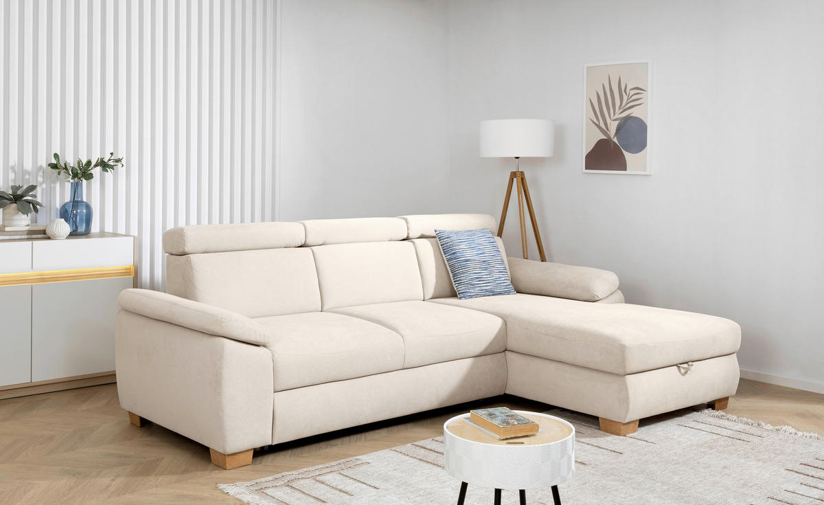 Ecksofa Aguda beige Microfaser B/H/T: ca. 269x102x175 cm Aguda - beige/buche (269,00/102,00/175,00cm)