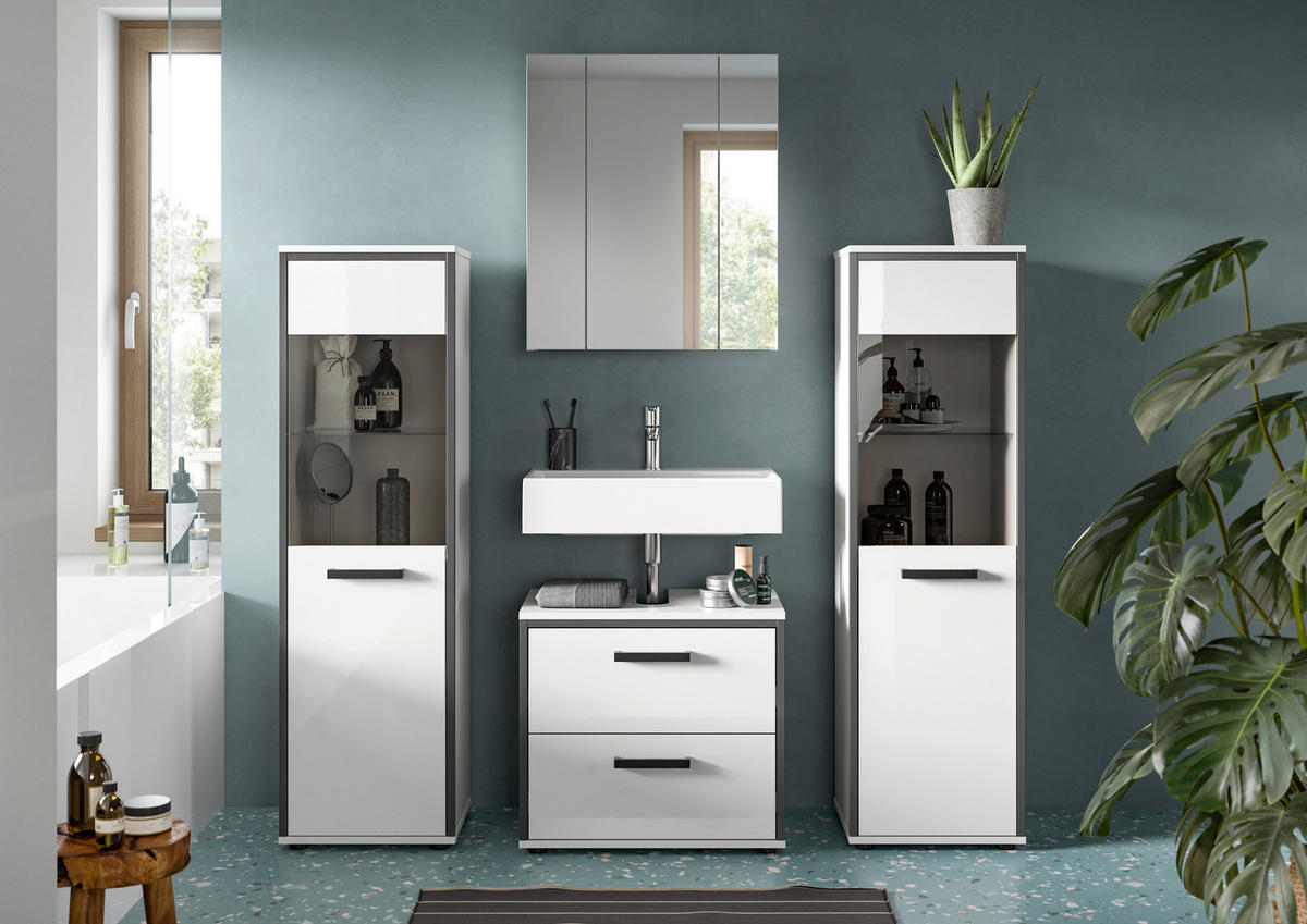 Badblock KOJAK weiß Hochglanz anthrazit grau B/H/T: ca. 171x188x37 cm KOJAK - weiß/anthrazit (171,00/188,00/37,00cm) - xonox.home