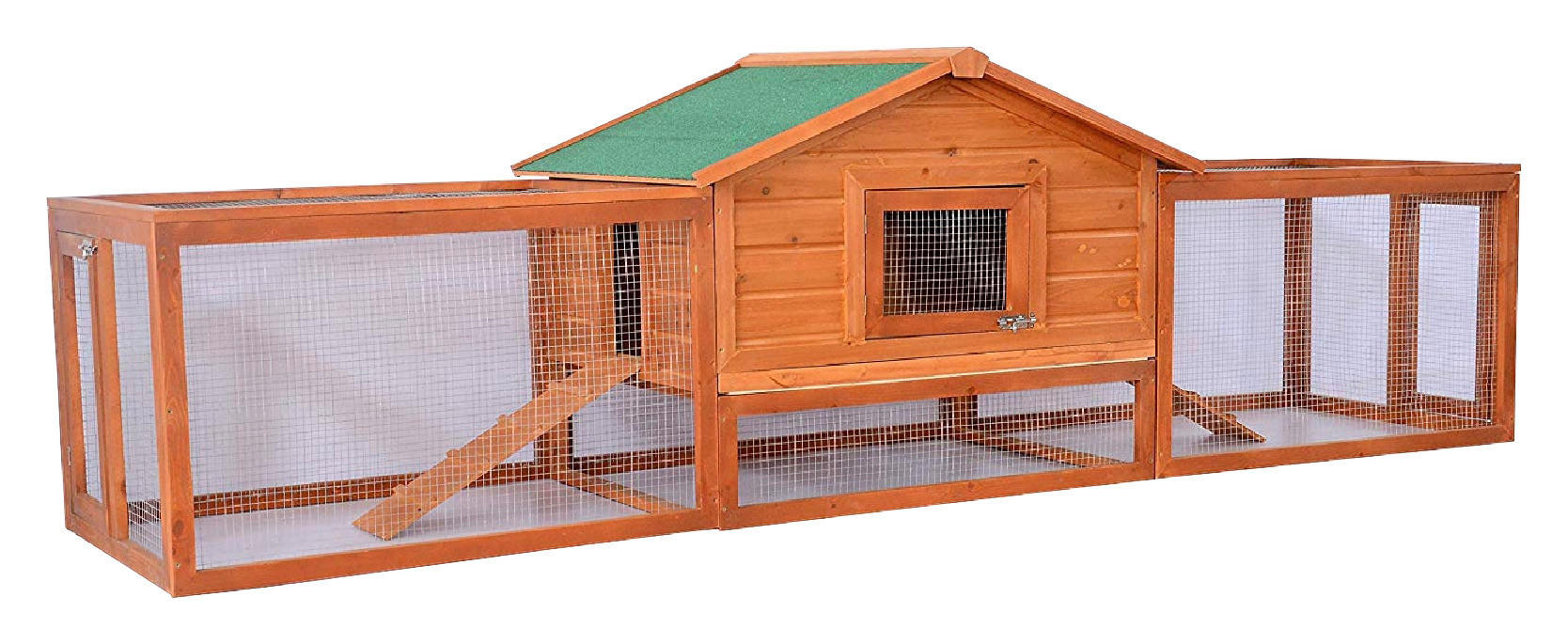 PawHut Kaninchenstall braun Holz B/H/L: ca. 68x87x310 cm Kaninchenstall - braun/grün (310,00/68,00/87,00cm) - PawHut