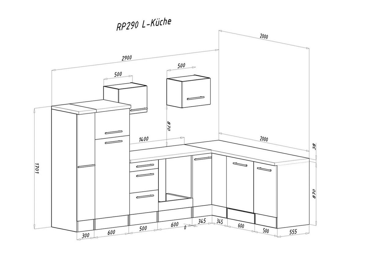 Respekta Winkelküche Amanda Beton Optik B/H/T: ca. 290x200x200 cm Amanda - Beton/weiß (290,00/200,00/200,00cm) - Respekta