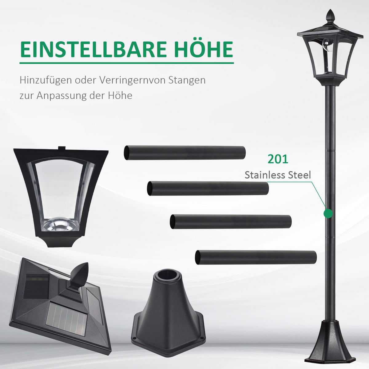 Gartenlaterne schwarz Edelstahl Kunststoff B/H/L: ca. 18x160x18 cm Gartenlaterne 842-108 - schwarz (18,00/18,00/160,00cm) - Outsunny