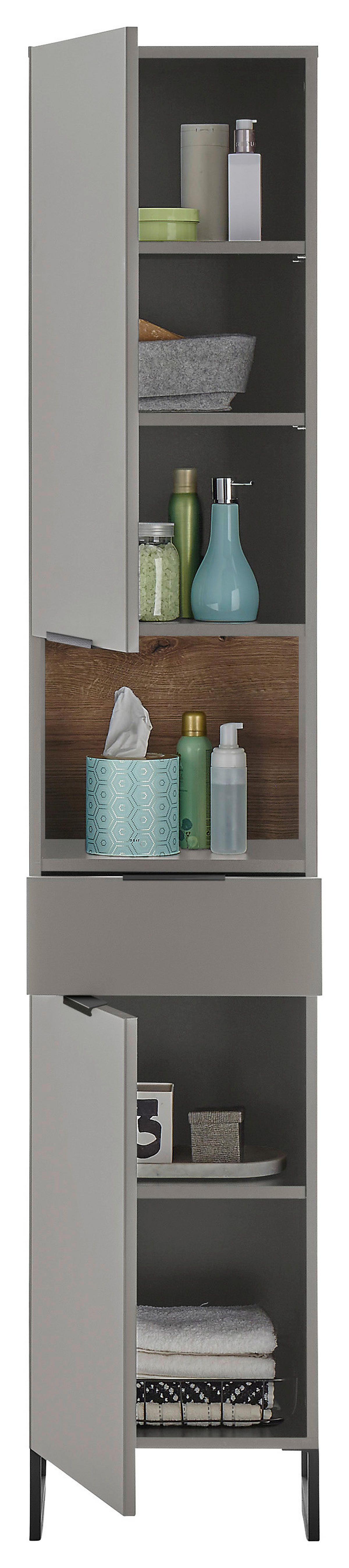 Hochschrank Denver grau matt Eiche Evoke Coast Nachbildung B/H/T: ca. 38x195x32 cm Denver - Eiche/grau (38,00/195,00/32,00cm)
