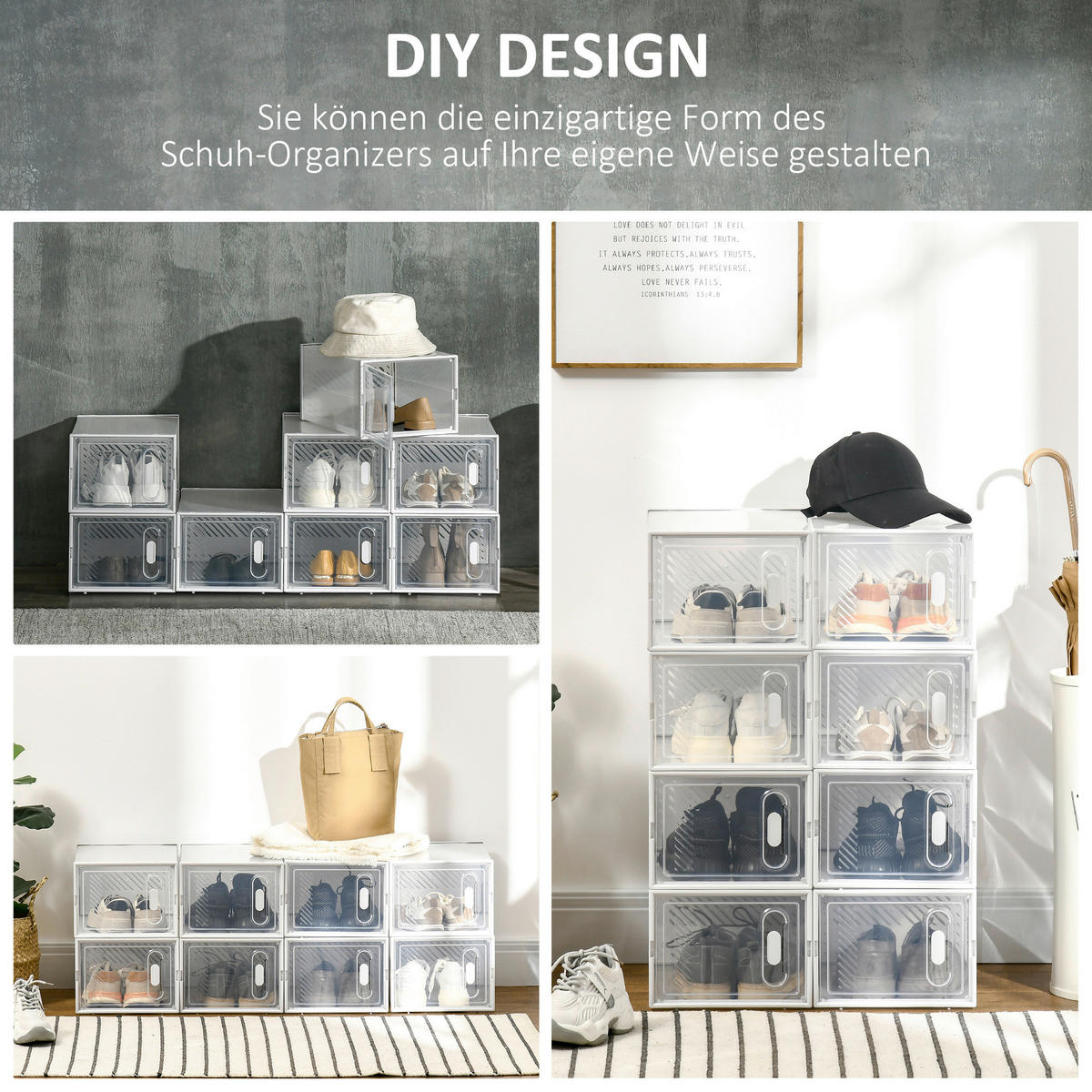 HOMCOM Schuhregal transparent Polypropylen B/H/L: ca. 35x25x19 cm Schuhschrank_mit_Stecksystem - transparent (19,00/35,00/25,00cm) - HOMCOM