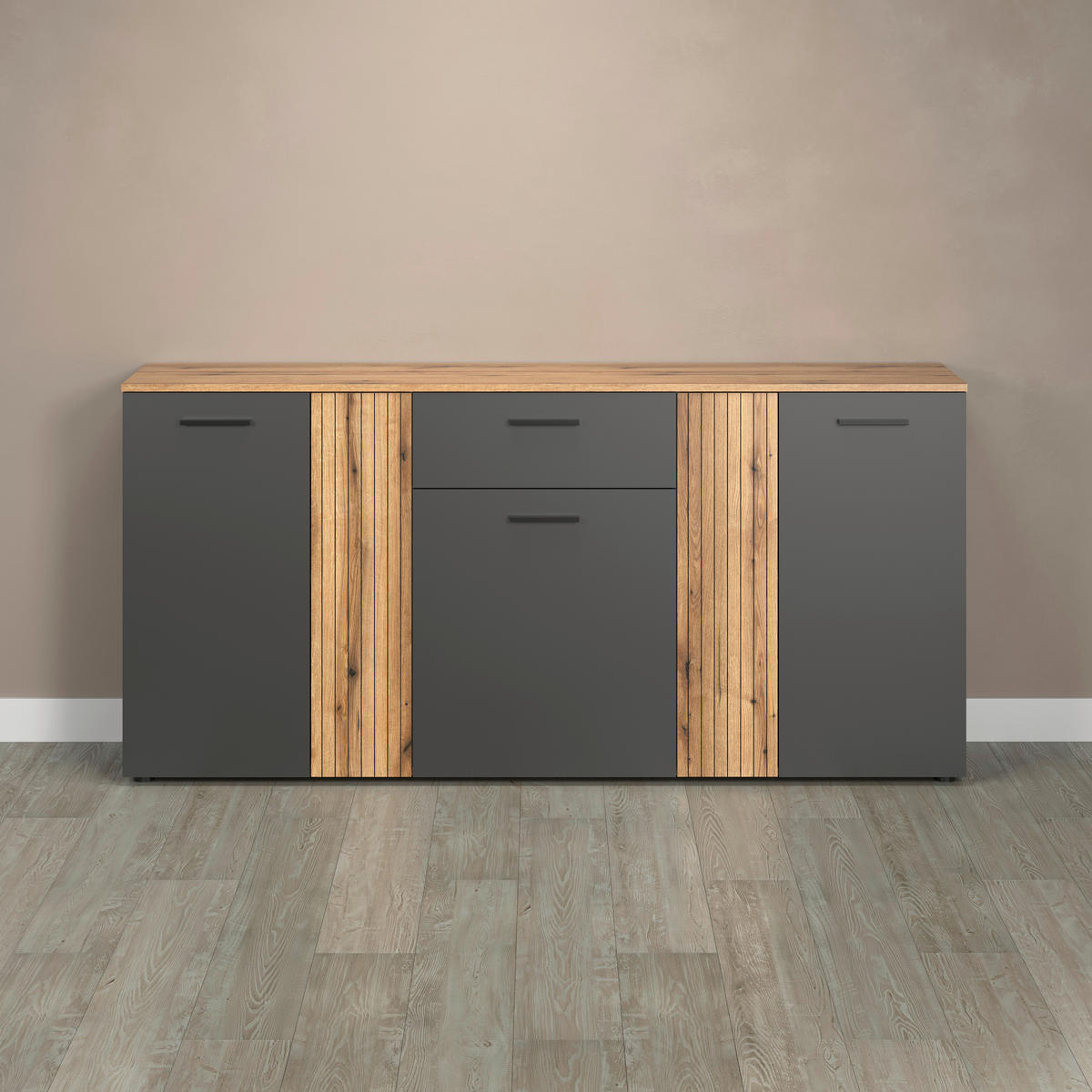 Kommode Esteban anthrazit Eiche Evoke Coast Nachbildung B/H/T: ca. 181x86x38 cm Esteban - Eiche/anthrazit (181,00/86,00/38,00cm)