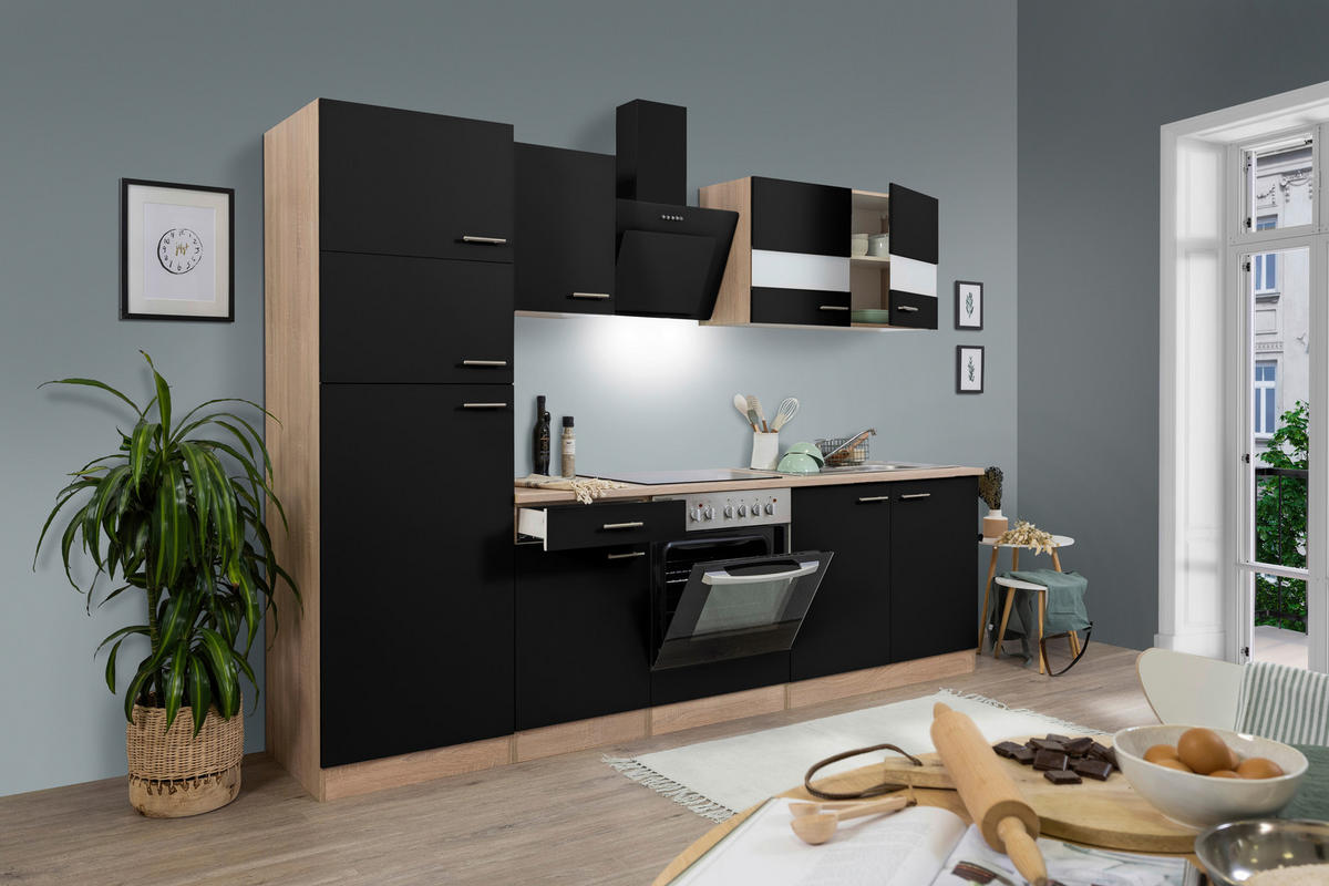 Respekta Küchenblock Economy schwarz B/H/T: ca. 270x200x60 cm Economy - Eiche/schwarz (270,00/200,00/60,00cm) - Respekta