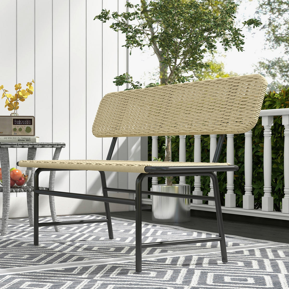 Outsunny Gartenbank khaki Polyrattan B/H/L: ca. 66x132x80 cm Gartenbank - khaki (80,00/66,00/132,00cm) - Outsunny