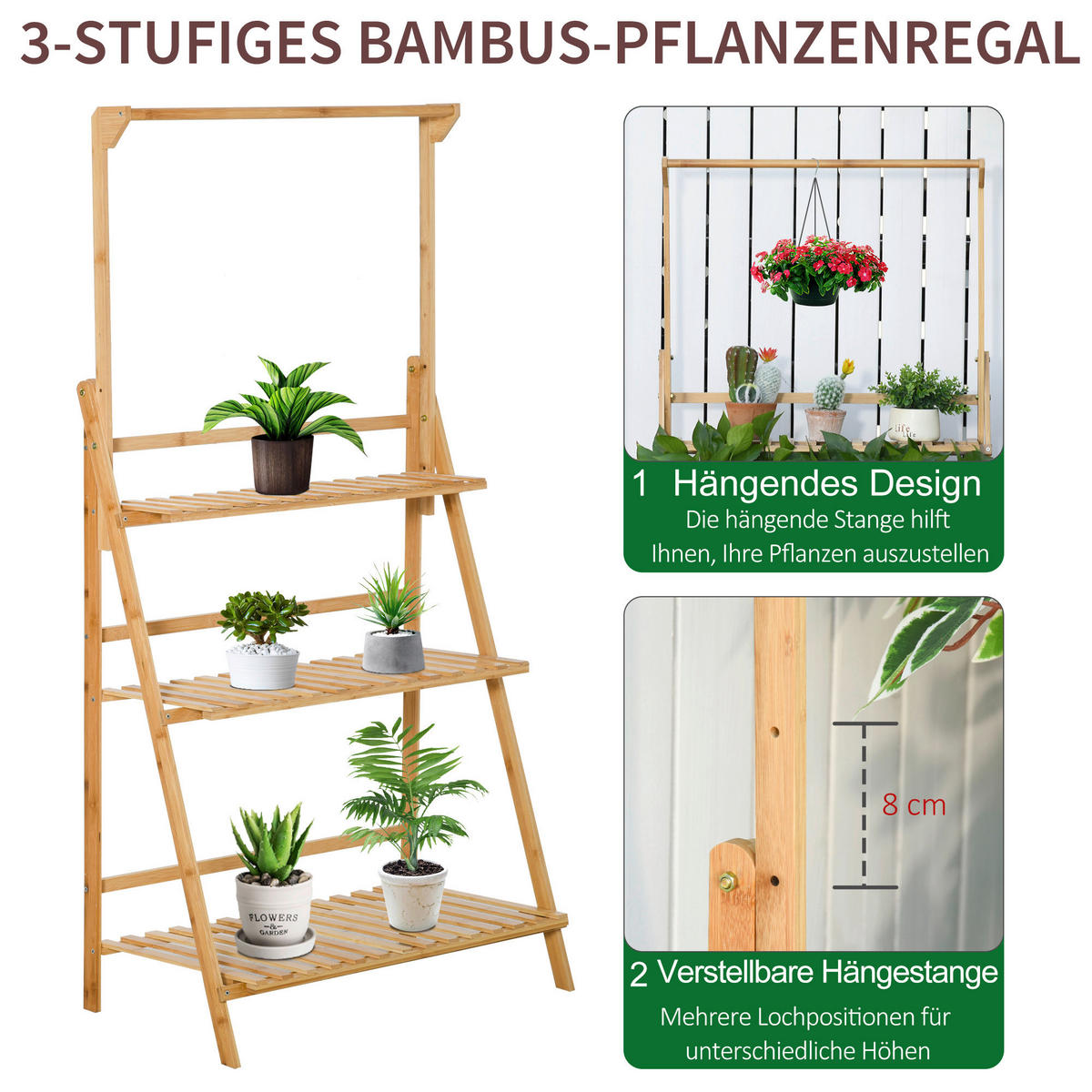 Outsunny Pflanzenregale natur B/H/L: ca. 40x143x70 cm Pflanzentreppe 845-434 - natur (70,00/40,00/143,00cm) - Outsunny