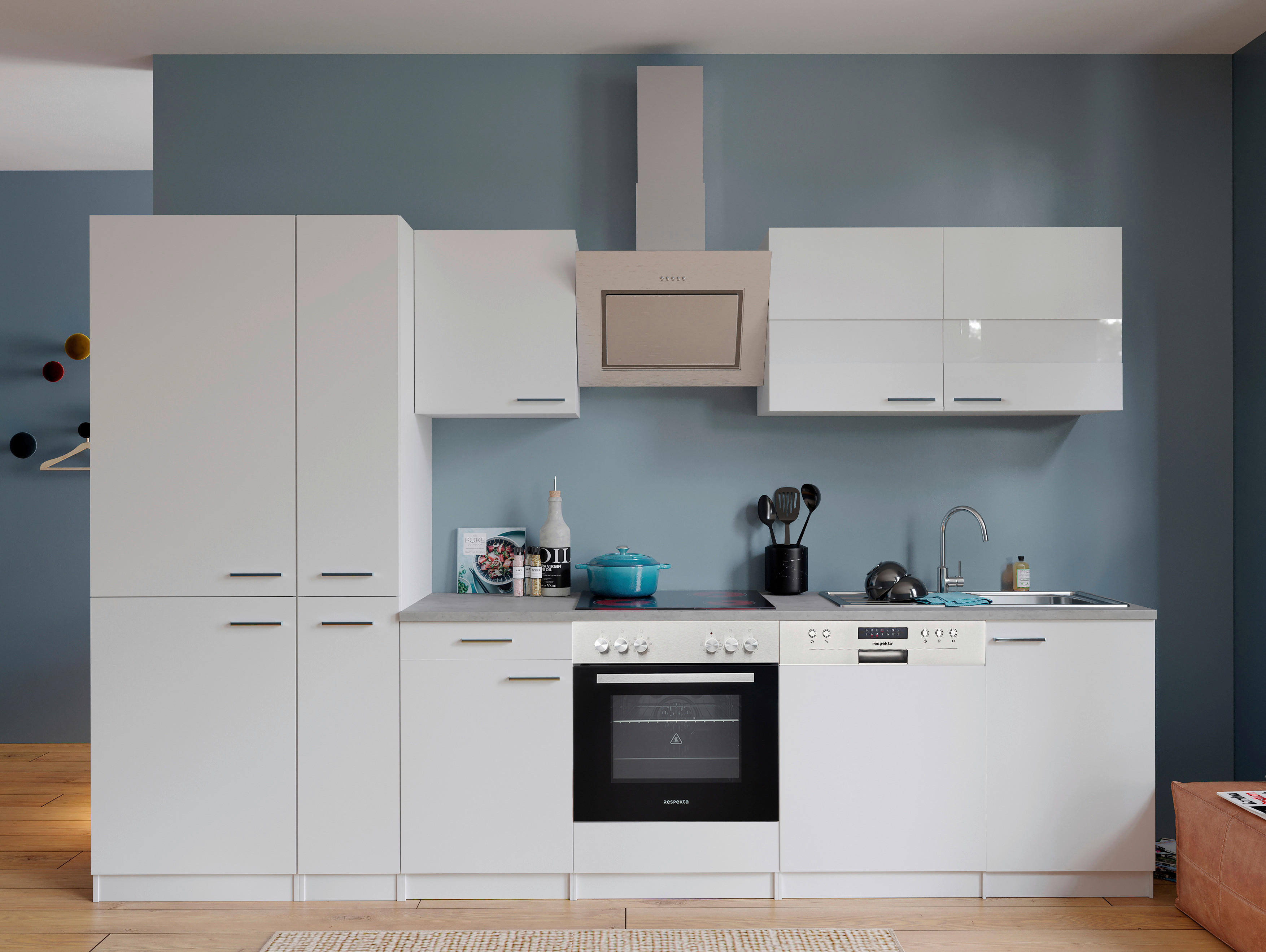 Respekta Küchenblock KB310WWCGKE178G weiß B/H/T: ca. 310x200x60 cm KB310WWCGKE178G - Beton/weiß (310,00/200,00/60,00cm) - Respekta