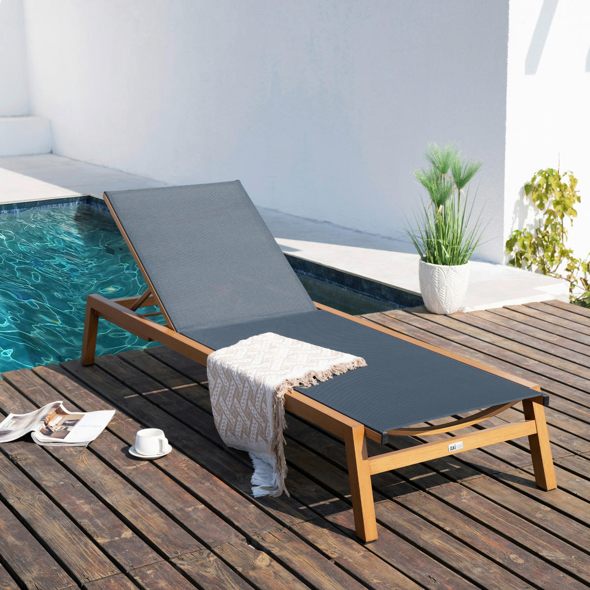 AXI Outdoor Living Gartenliege Logan braun Textil B/H/L: ca. 70x30x193 cm Logan - braun/grau (193,00/70,00/30,00cm) - AXI Outdoor Living