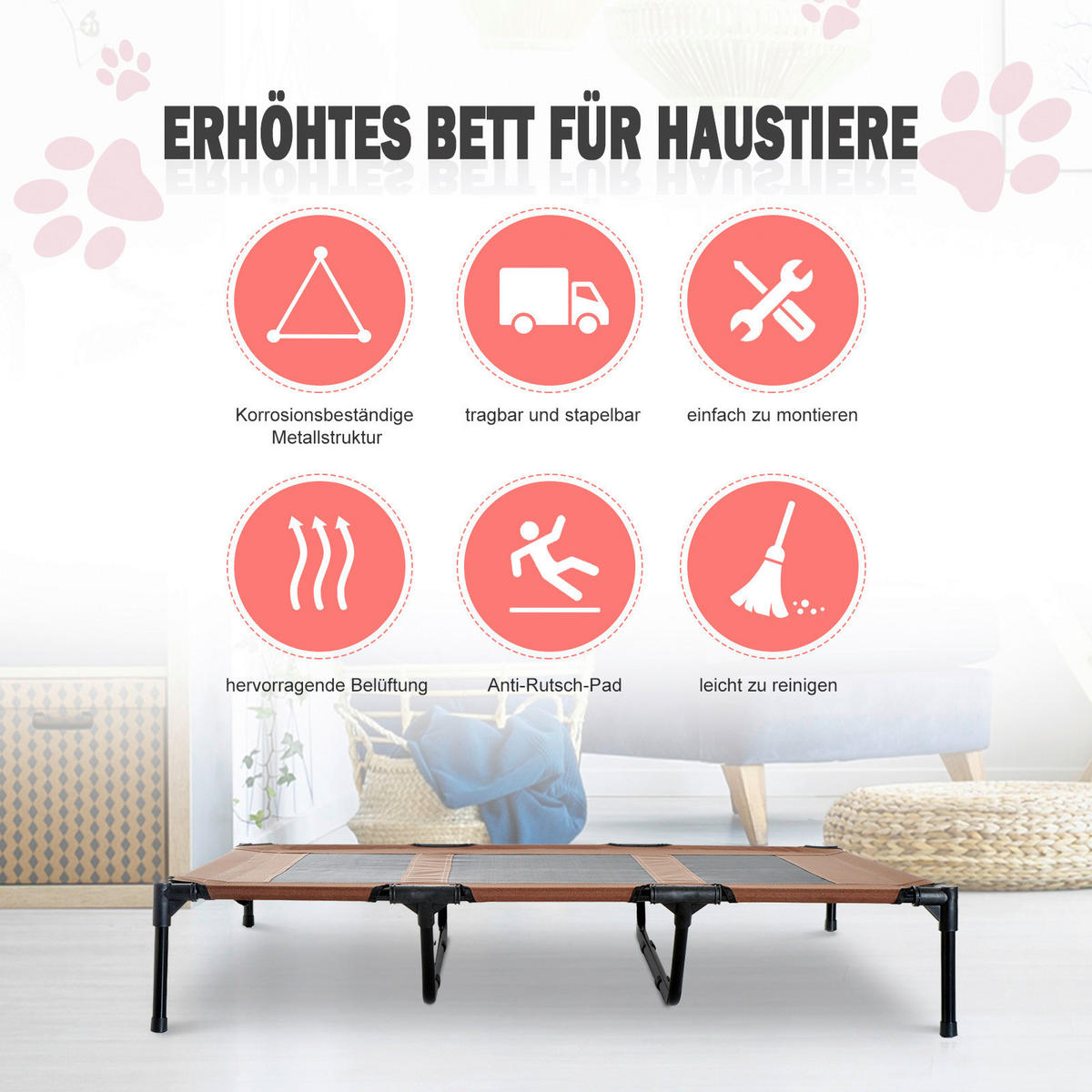PawHut Hunde Liegeplatz braun Metall B/H/L: ca. 92x23x122 cm Hunde Liegeplatz inkl.Tragetasche - braun/schwarz (122,00/92,00/23,00cm) - PawHut