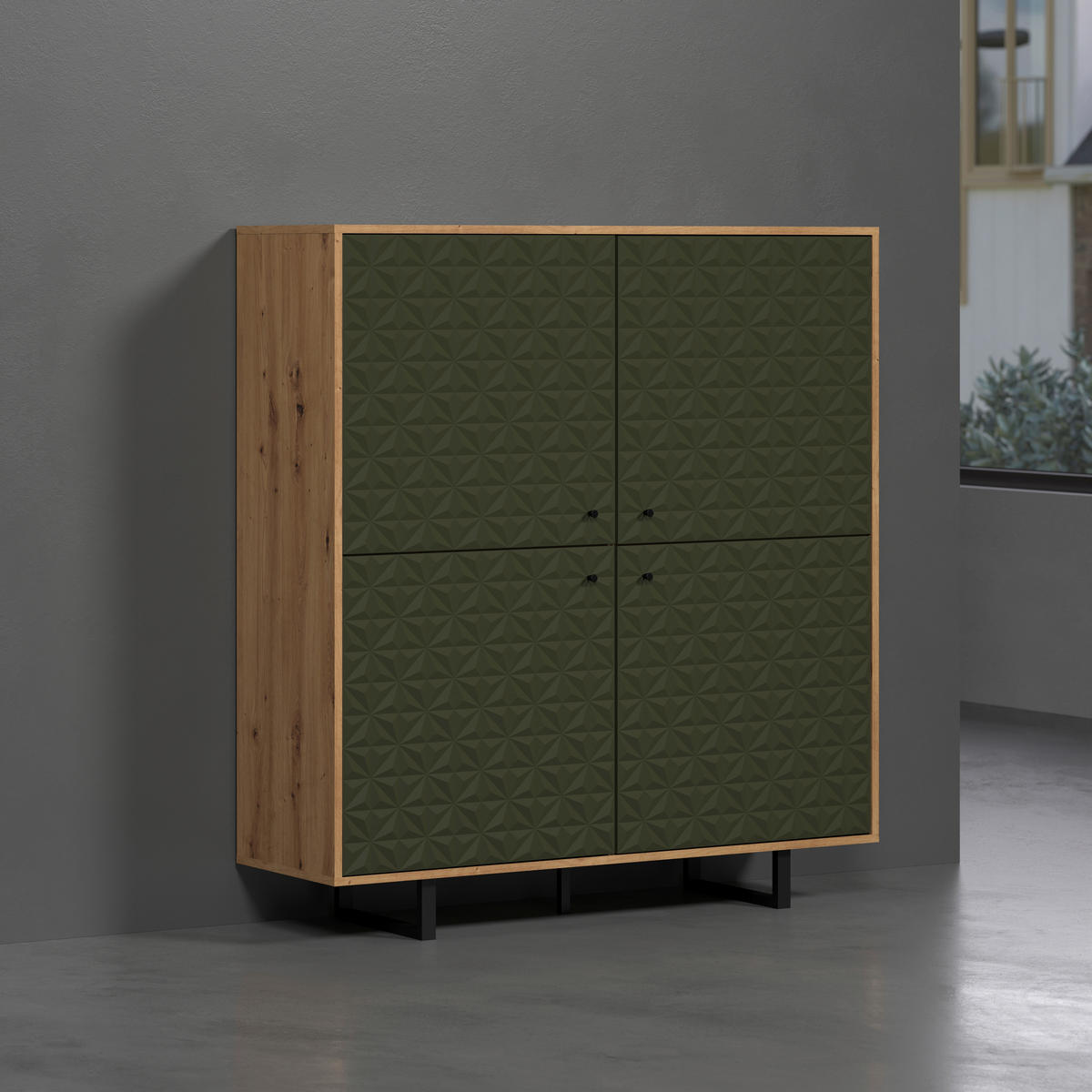 Highboard Sentra Eiche Artisan Nachbildung grün dunkel B/H/T: ca. 124x136x40 cm Sentra - Eiche/grün (124,00/136,00/40,00cm) - Trendteam