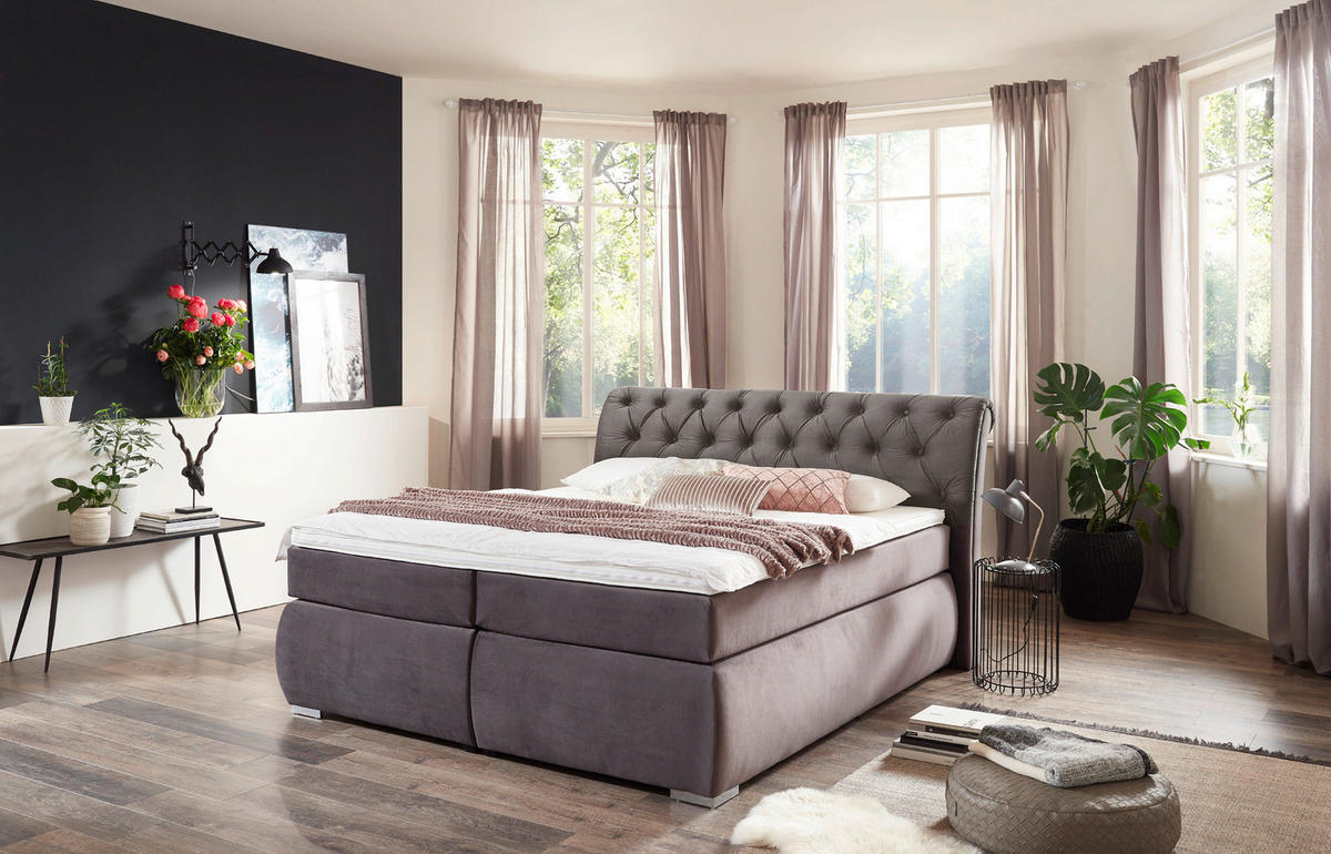 Boxspringbett Agnes dunkelgrau Liegefläche B/L: ca. 180x200 cm Agnes - dunkelgrau (198,00/116,00/237,00cm)