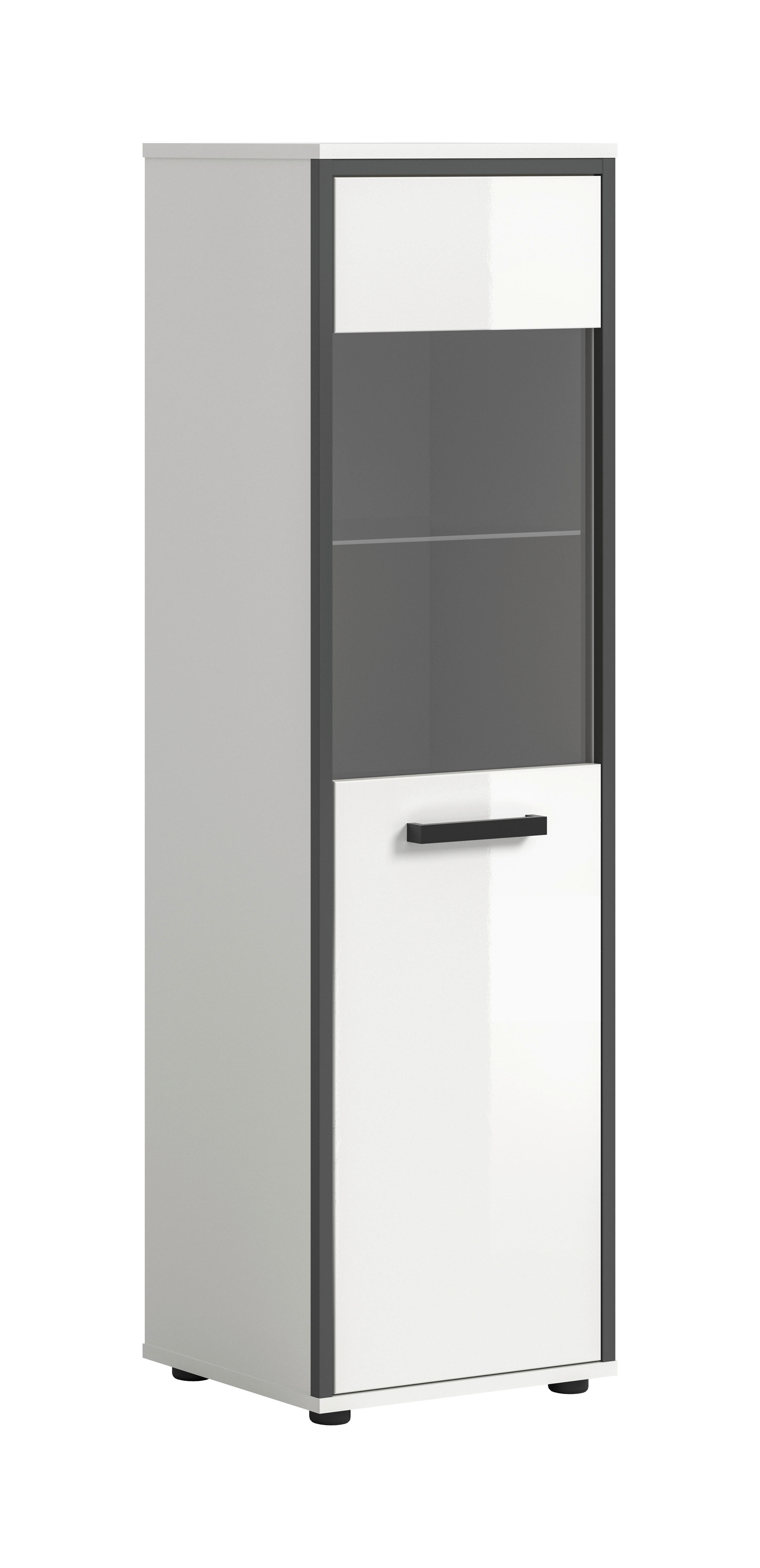 Midischrank KOJAK weiß Hochglanz anthrazit grau B/H/T: ca. 40x139x34 cm KOJAK - weiß/anthrazit (40,00/139,00/34,00cm) - xonox.home