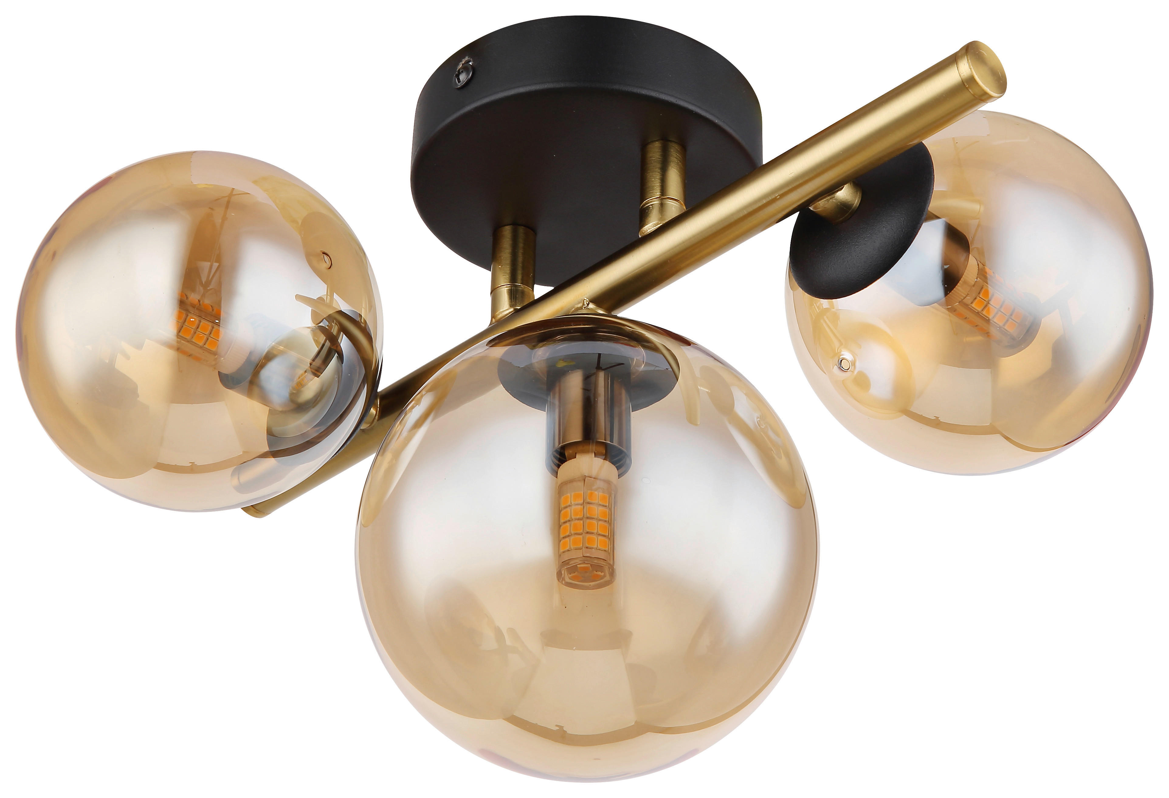 GLOBO Wandleuchte 56135-3W messing amber Glas Metall B/H/L: ca. 21x19x28 cm G9 3 Brennstellen HA - messing/amber (28,00/21,00/19,00cm) - GLOBO