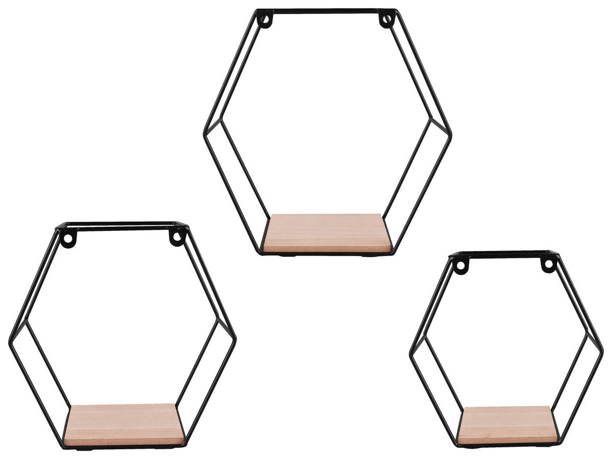 Wandregal CHIARA, 3-teilig schwarz B/H/T: ca. 22x22x11 cm CHIARA, 3-teilig - schwarz (22,00/22,00/11,00cm) - Mirrors&More