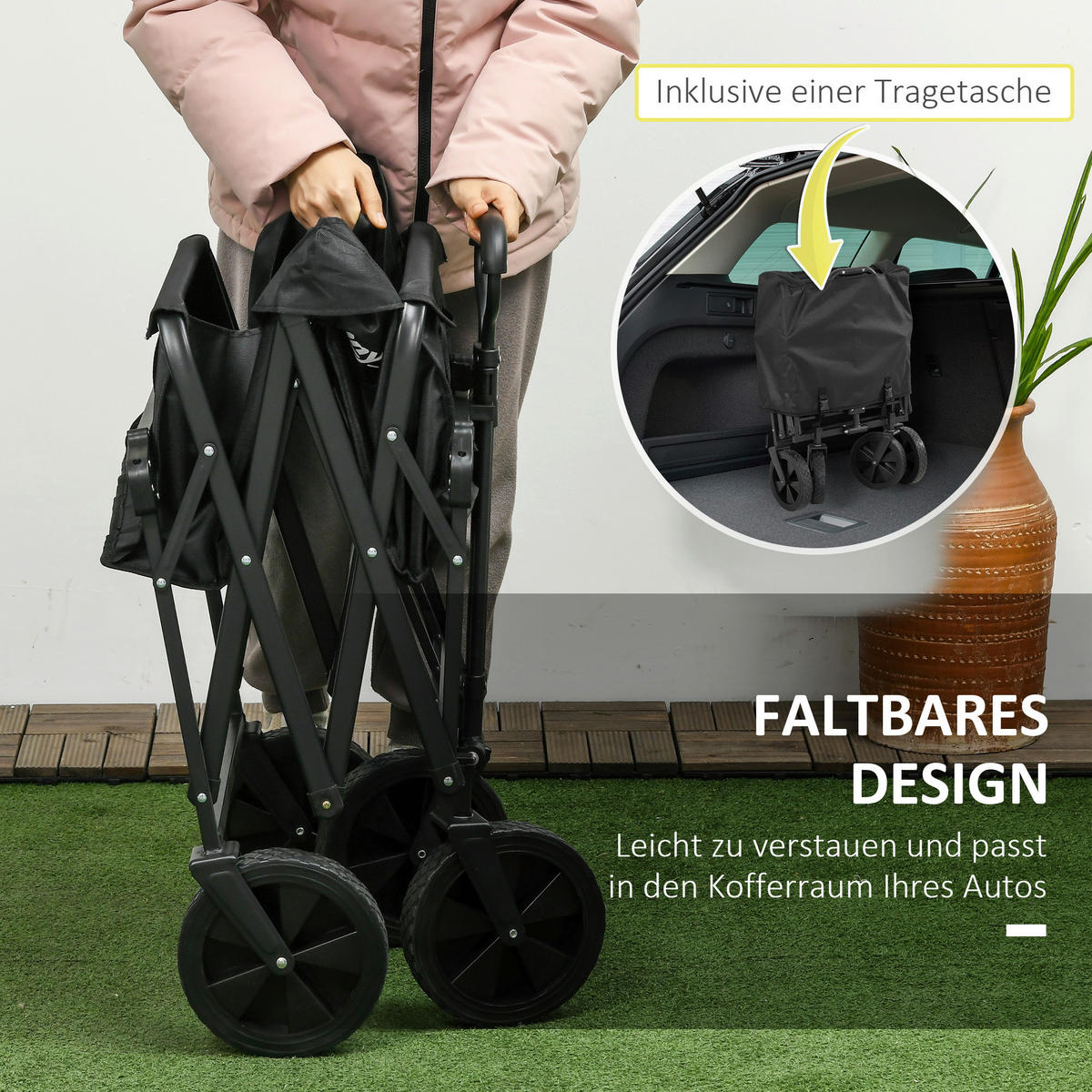 Outsunny Bollerwagen schwarz B/H/L: ca. 52x97x105 cm Bollerwagen - schwarz (105,00/52,00/97,00cm) - Outsunny