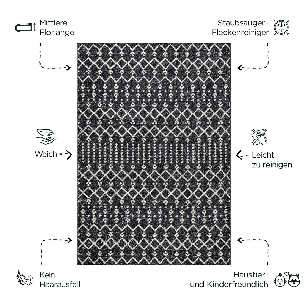 Sanat Teppich schwarz B/L: ca. 230x160 cm Teppich_Boho_8205_160x230 - schwarz (230,00/160,00cm) - Sanat