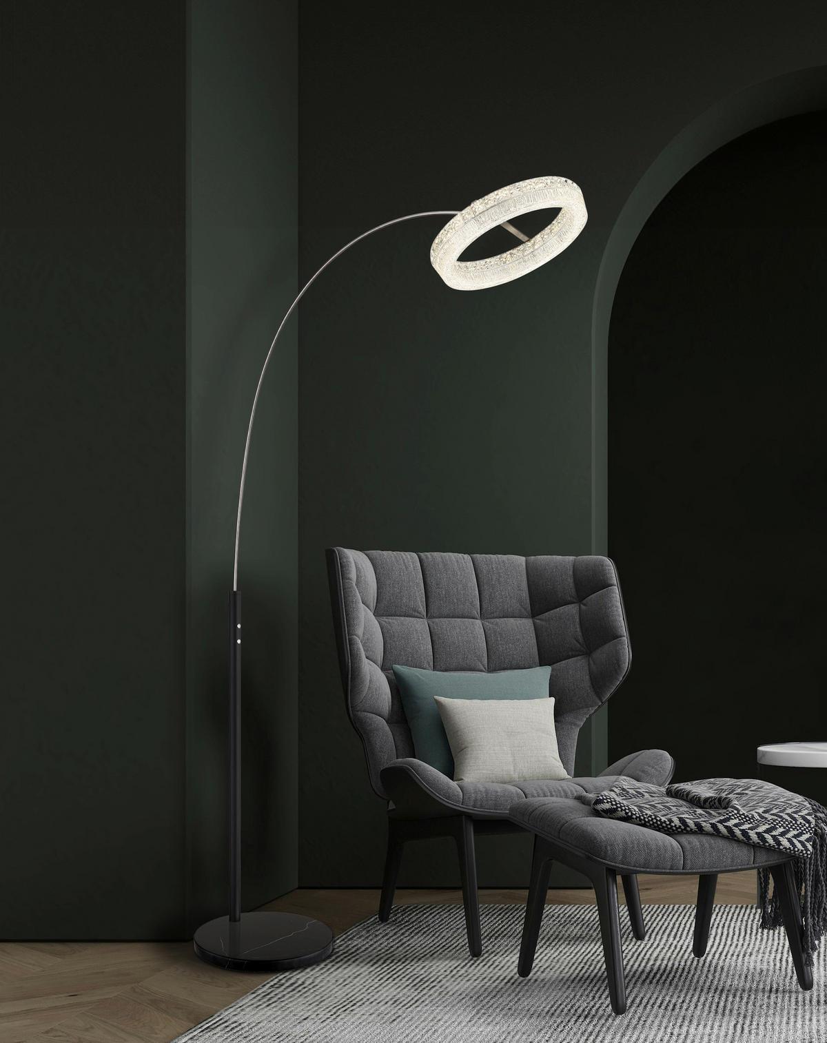 GLOBO Stehleuchte klar schwarz Glas Metall Acryl B/H/L: ca. 40x190x92,5 cm 1 Brennstellen LAUREL - klar/schwarz (92,50/40,00/190,00cm) - GLOBO