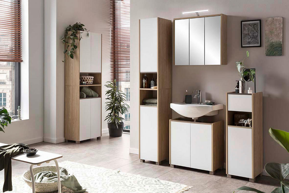 Midischrank Juba Eiche hell Nachbildung weiß B/H/T: ca. 30,2x94,7x33 cm Juba - Eiche/weiß (30,20/94,70/33,00cm) - Möbelpartner