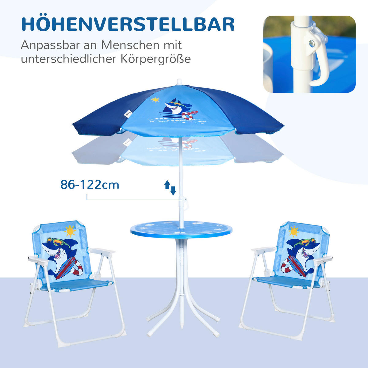 Outsunny Sitzgruppe blau Metall B/H/L: ca. 49,5x49,5x50 cm Kindersitzgruppe - blau (50,00/49,50/49,50cm) - Outsunny