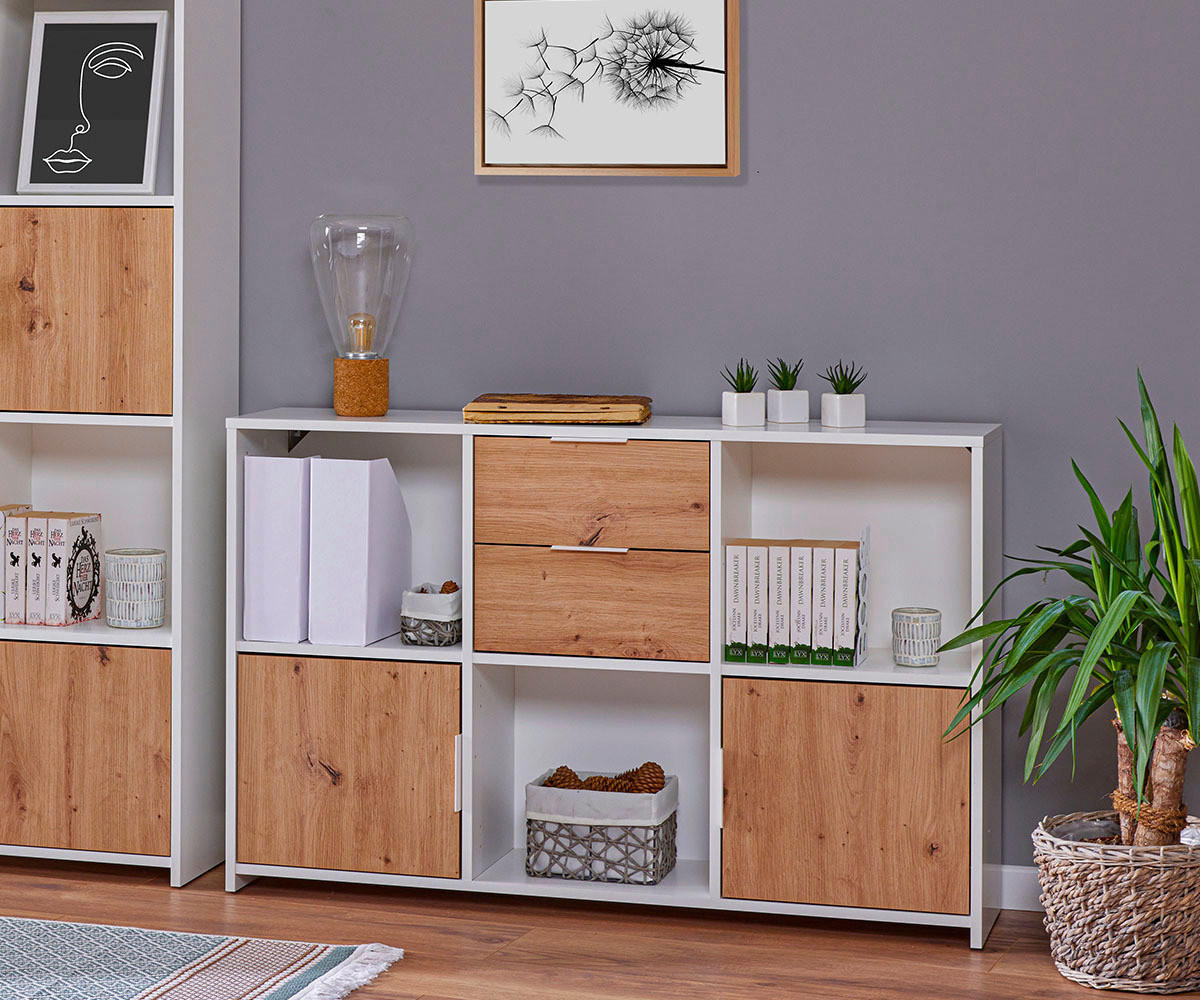 Kommode Pepeto 2T2S weiß weiß beschichtet Optik B/H/L: ca. 30x77x120 cm Pepeto 2T2S weiß - weiß (120,00/30,00/77,00cm) - Inter Link