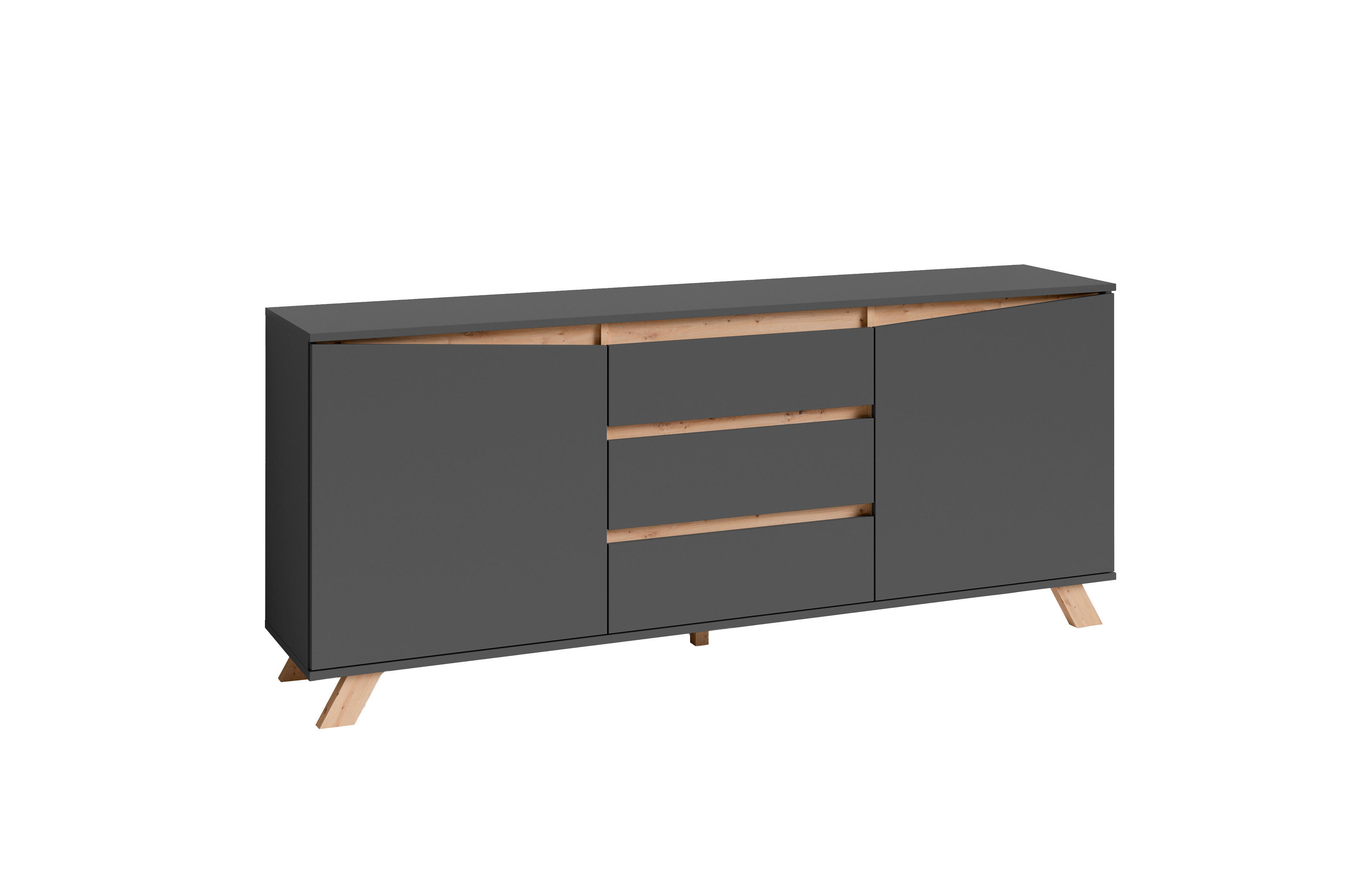 Sideboard VALENTIN anthrazit Eiche Artisan Nachbildung B/H/T: ca. 180x76x38 cm