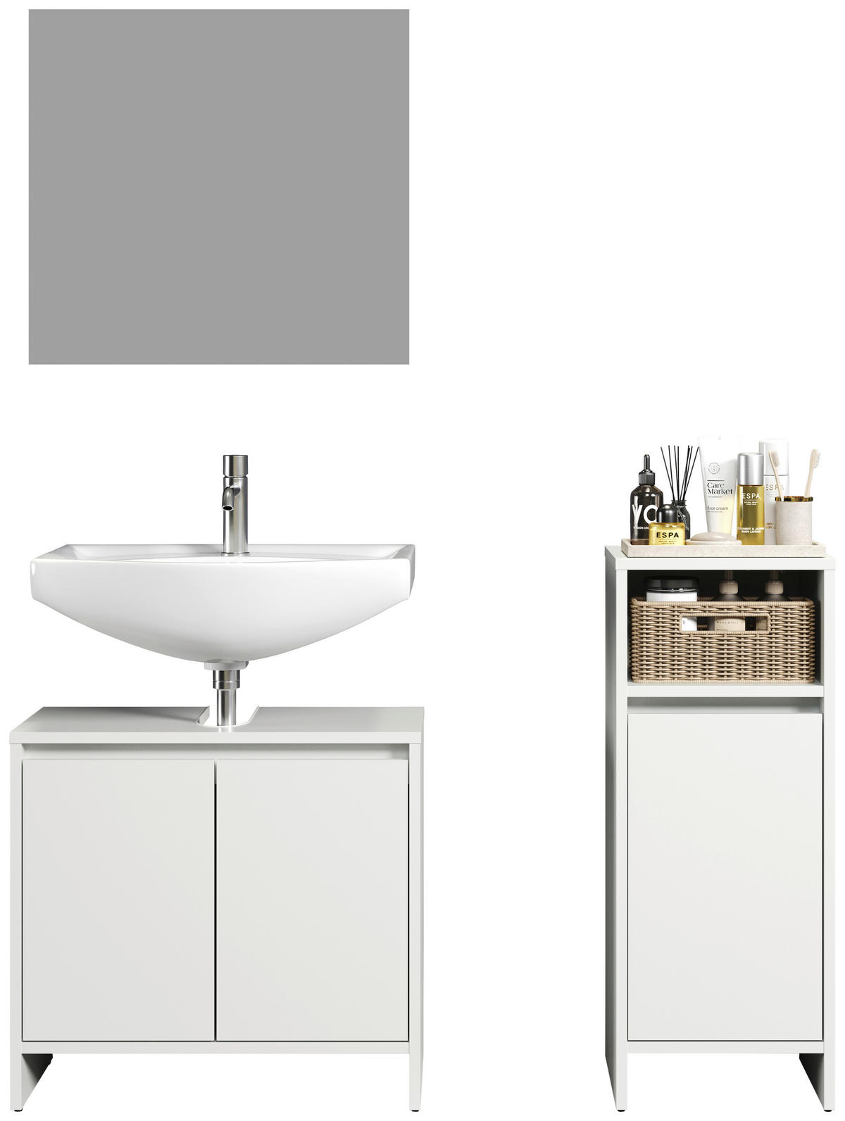 Badezimmer-Set Basix weiß matt grau B/H/T: ca. 107x164x28 cm Basix - weiß/grau (107,00/164,00/28,00cm) - Trendteam