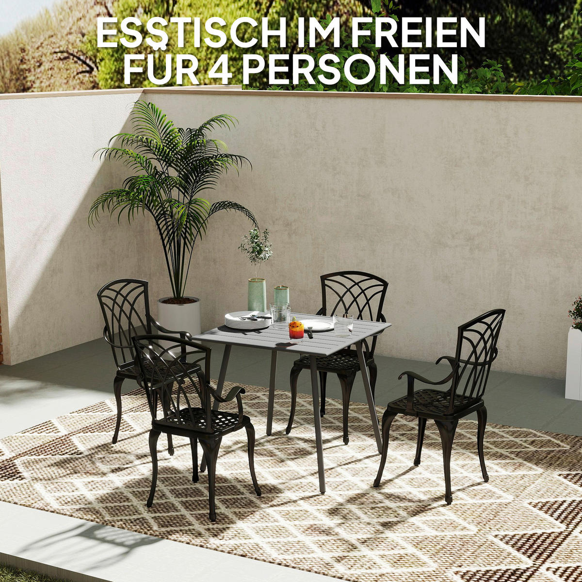 Outsunny Gartentisch grau Stahl B/H/L: ca. 80x74x80 cm Gartentisch - grau (80,00/80,00/74,00cm) - Outsunny