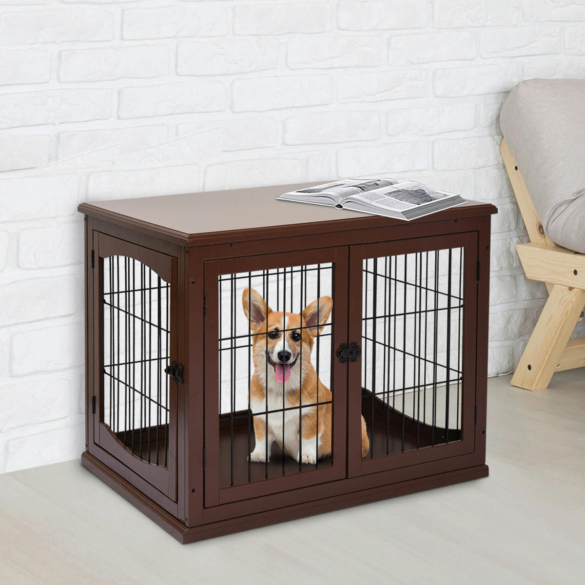 PawHut Hundekäfig braun Metall B/H/L: ca. 81x66x58,5 cm Hundekäfig - braun (58,50/81,00/66,00cm) - PawHut